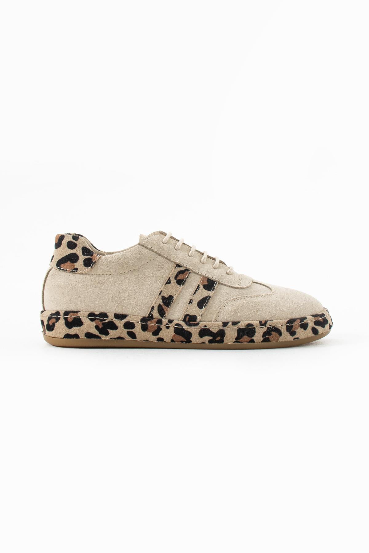 Let's Walk DAİSY KADIN HAKİKİ DERİ LEOPAR KAPLAMALI SNEAKERS BEJ