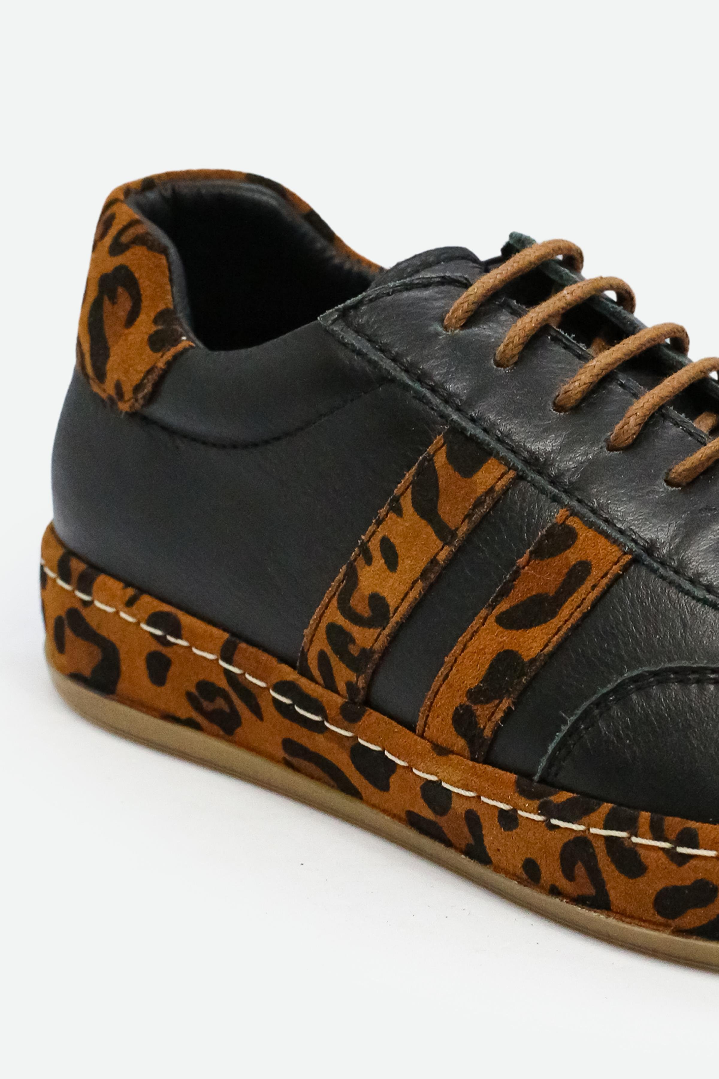 Let's Walk DAİSY KADIN HAKİKİ DERİ LEOPAR KAPLAMALI SNEAKERS AYAKKABI SİYAH