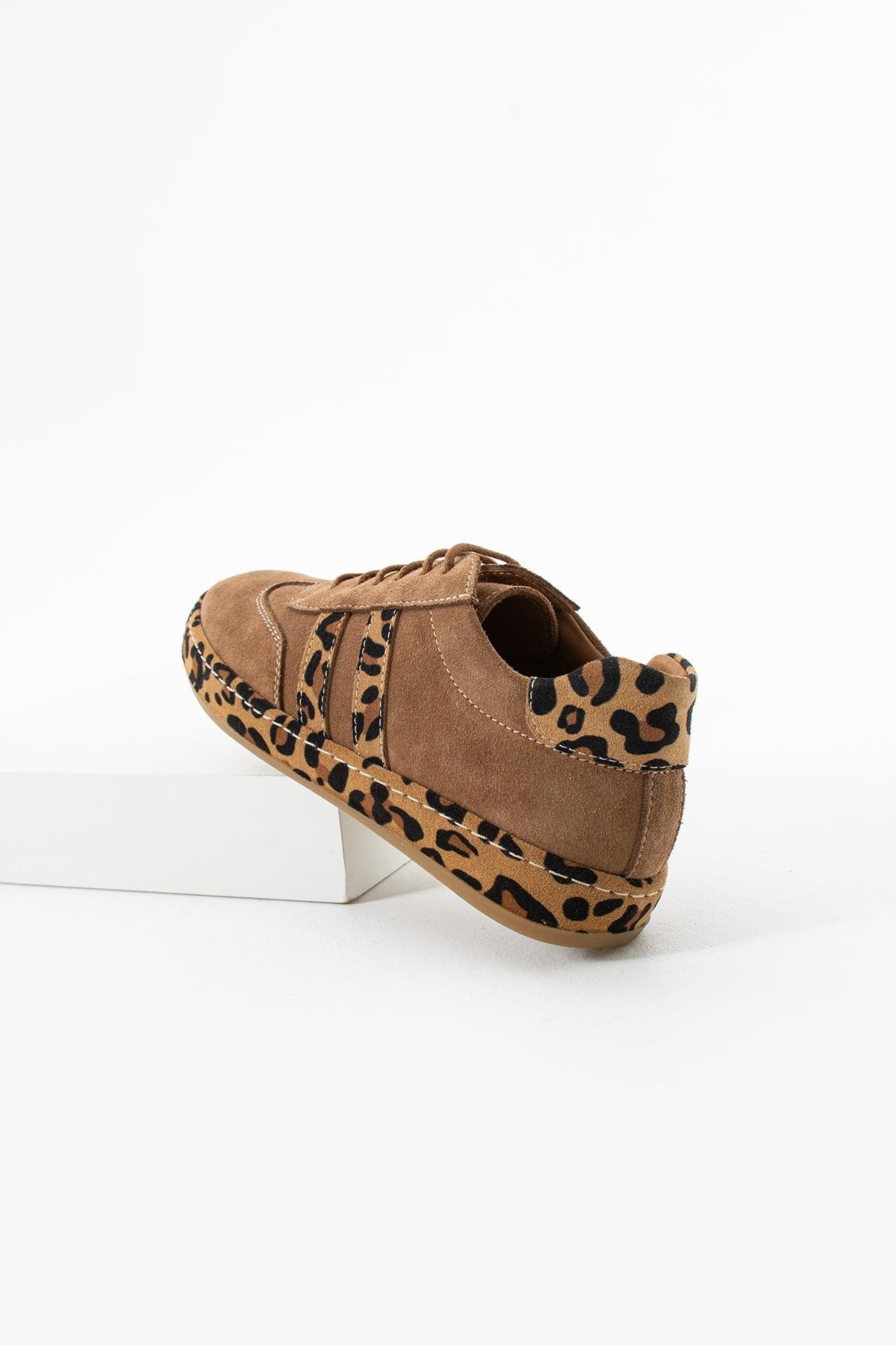 Let's Walk DAİSY KADIN HAKİKİ DERİ LEOPAR KAPLAMALI SNEAKERS AYAKKABI CAMEL