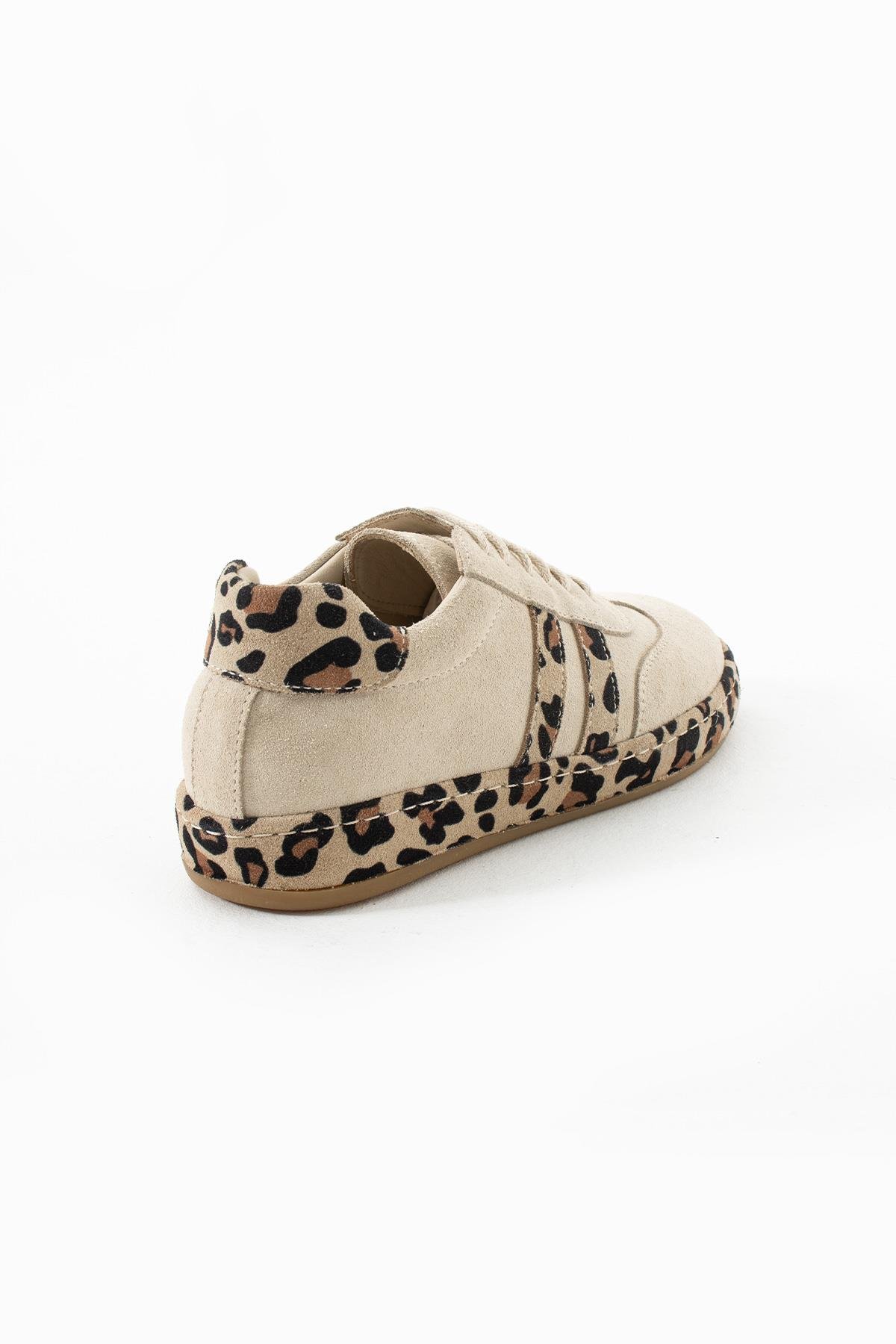 Let's Walk DAİSY KADIN HAKİKİ DERİ LEOPAR KAPLAMALI SNEAKERS BEJ