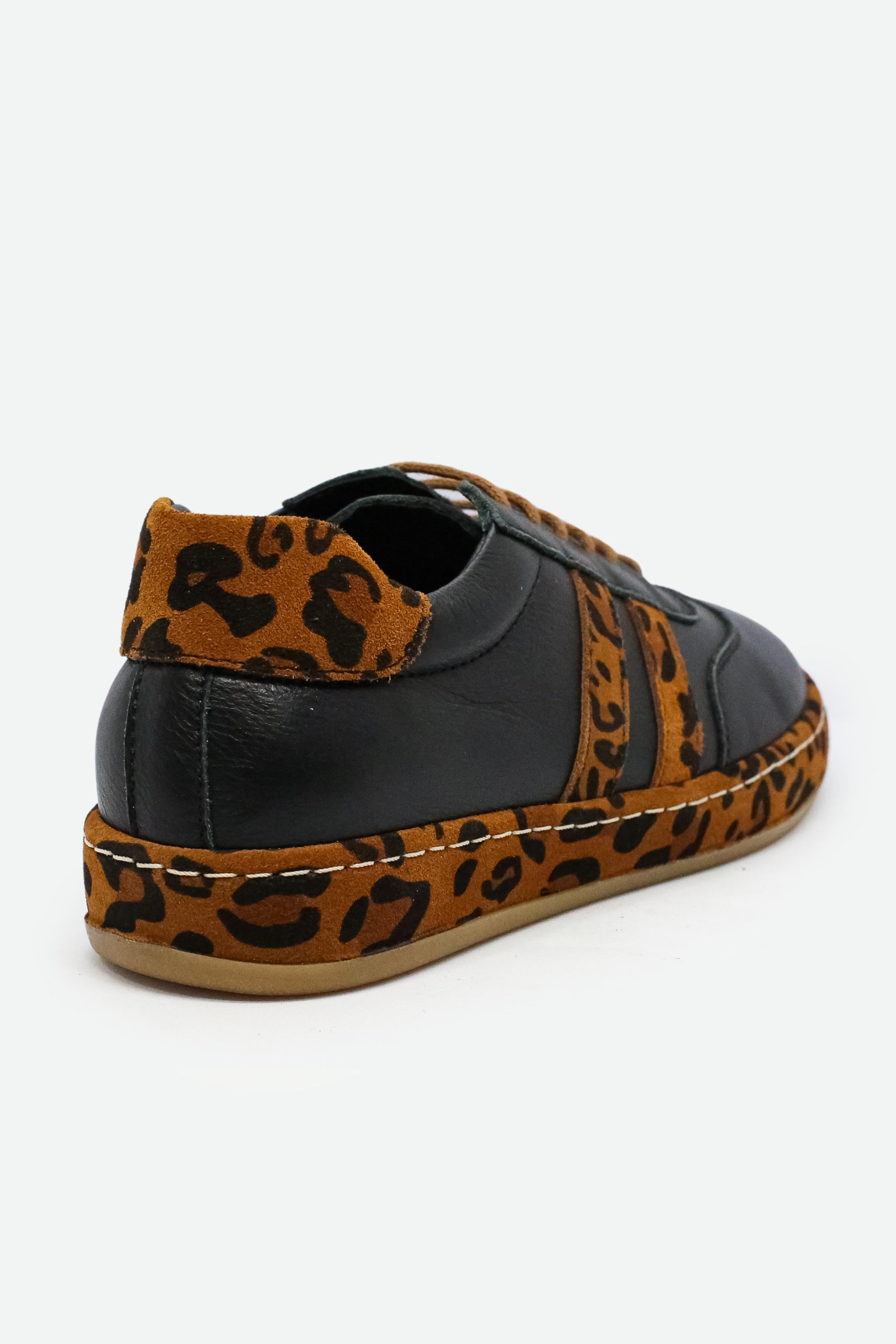 Let's Walk DAİSY KADIN HAKİKİ DERİ LEOPAR KAPLAMALI SNEAKERS AYAKKABI SİYAH