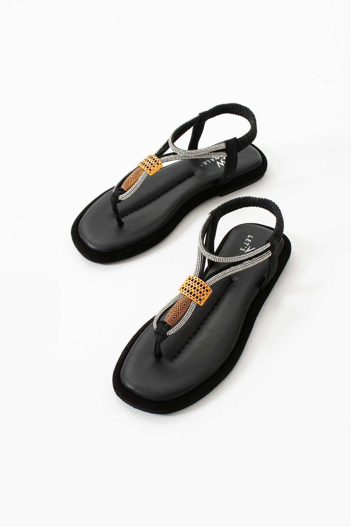 Let's Walk HERA KADIN İNCE TAŞ DETAYLI SANDALET SİYAH