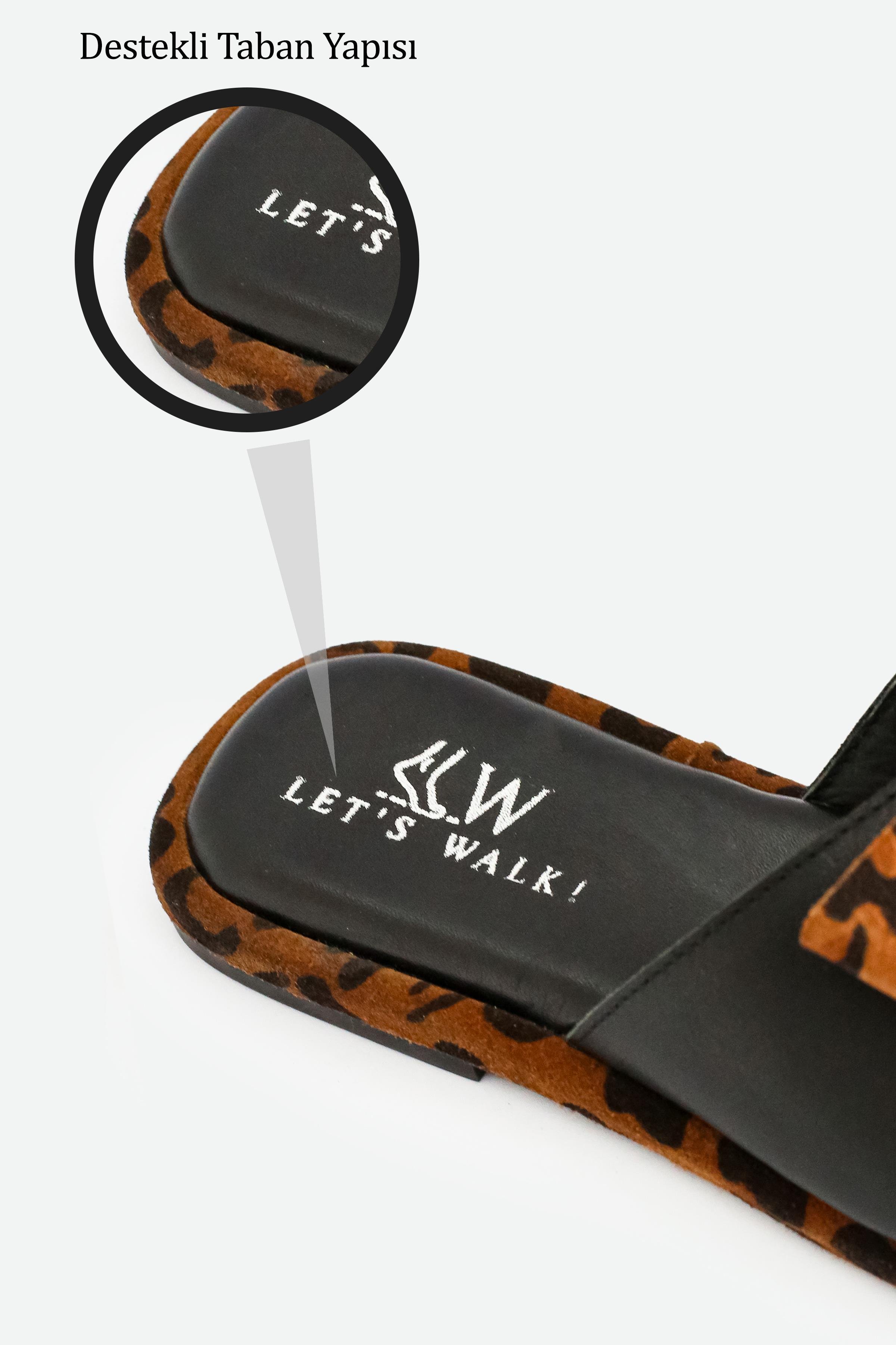 Let's Walk İRİS KADIN HAKİKİ DERİ LEOAPAR DESENLİ TABA TERLİK