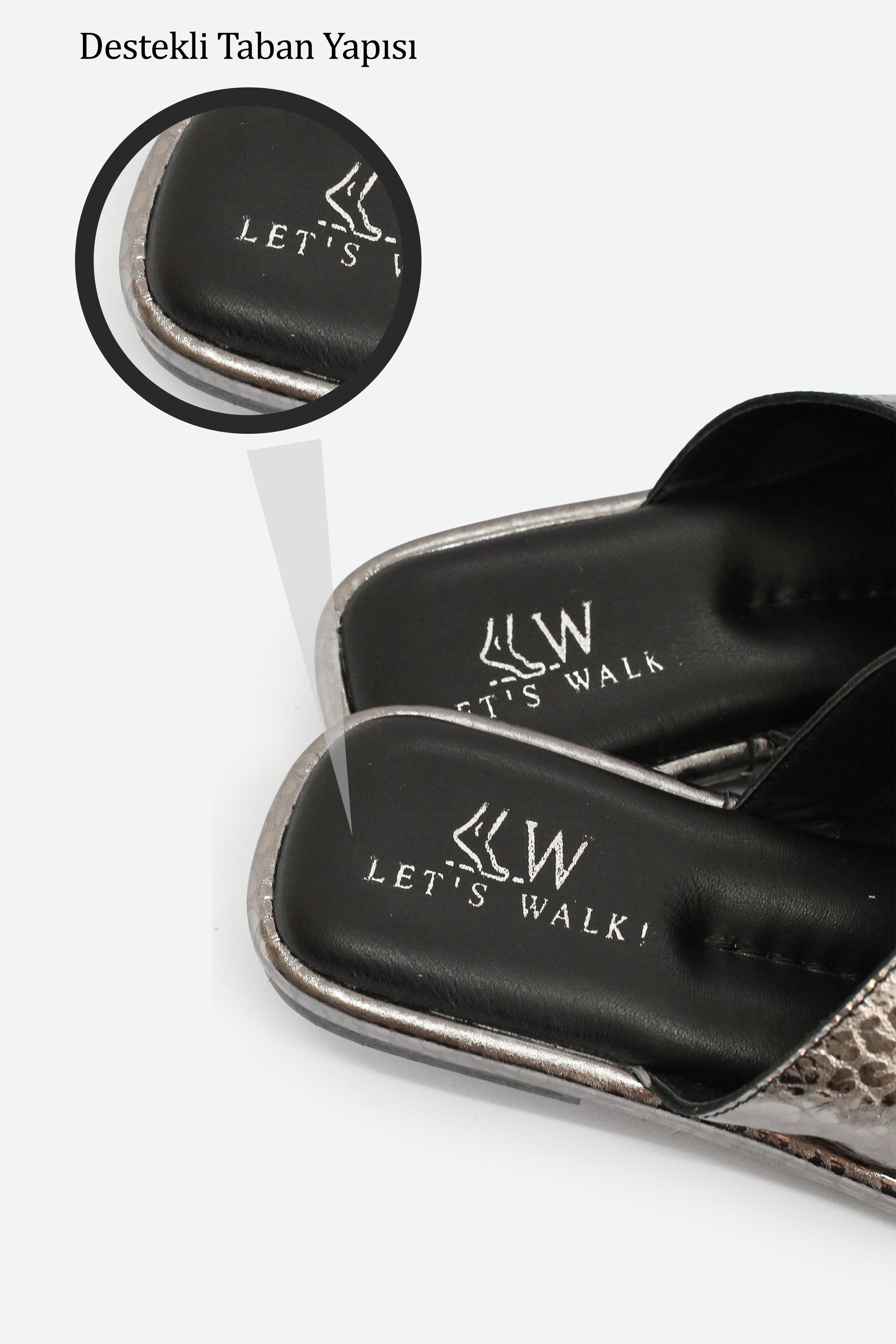 Let's Walk LİLY HAKİKİ DERİ BASKI DETAYLI TERLİK GÜMÜS