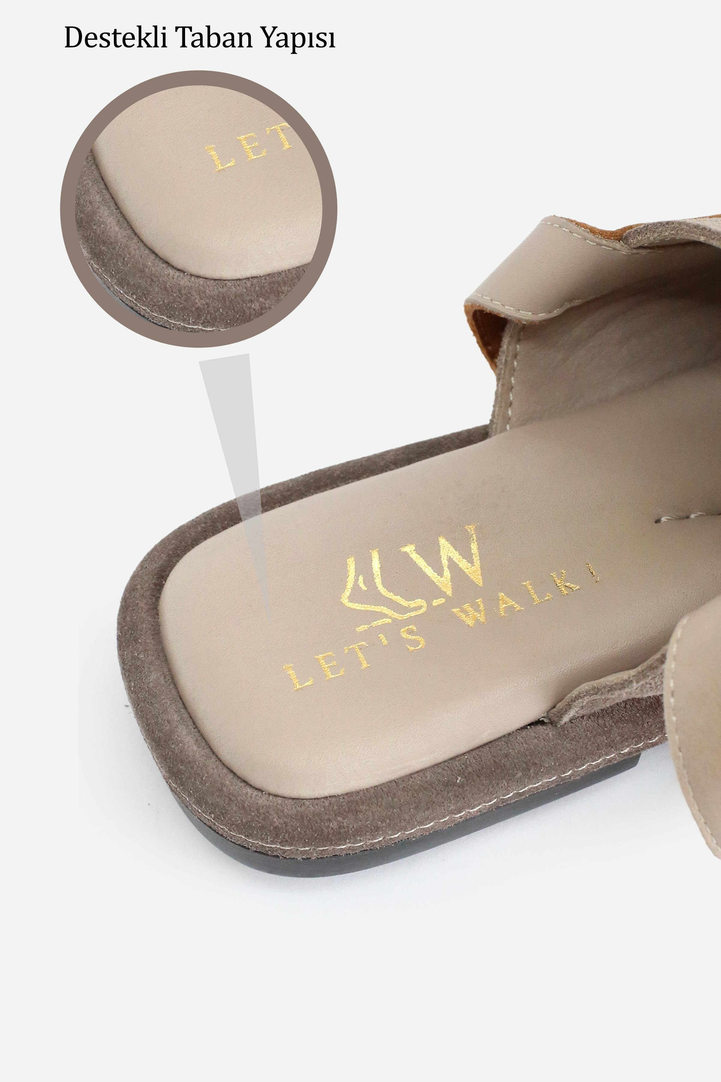 Let's Walk ORİON KADIN HAKİKİ DERİ TOKA DETAYLI SANDALET VİZON
