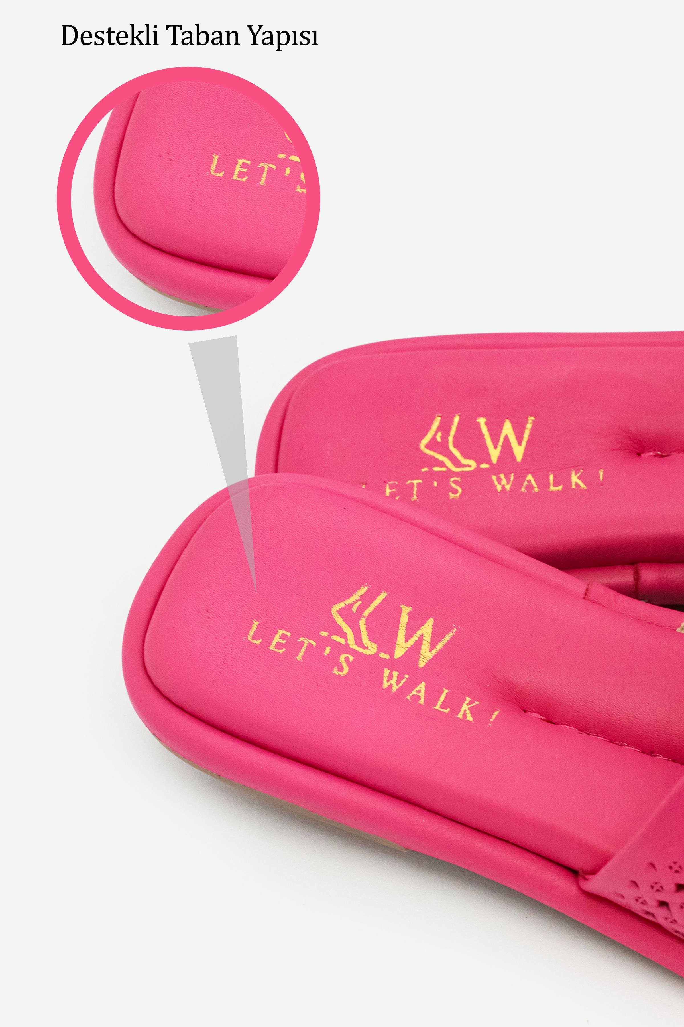 Let's Walk SOVNA KADIN HAKİKİ DERİ ÖRGÜ DETAYLI TERLİK PEMBE