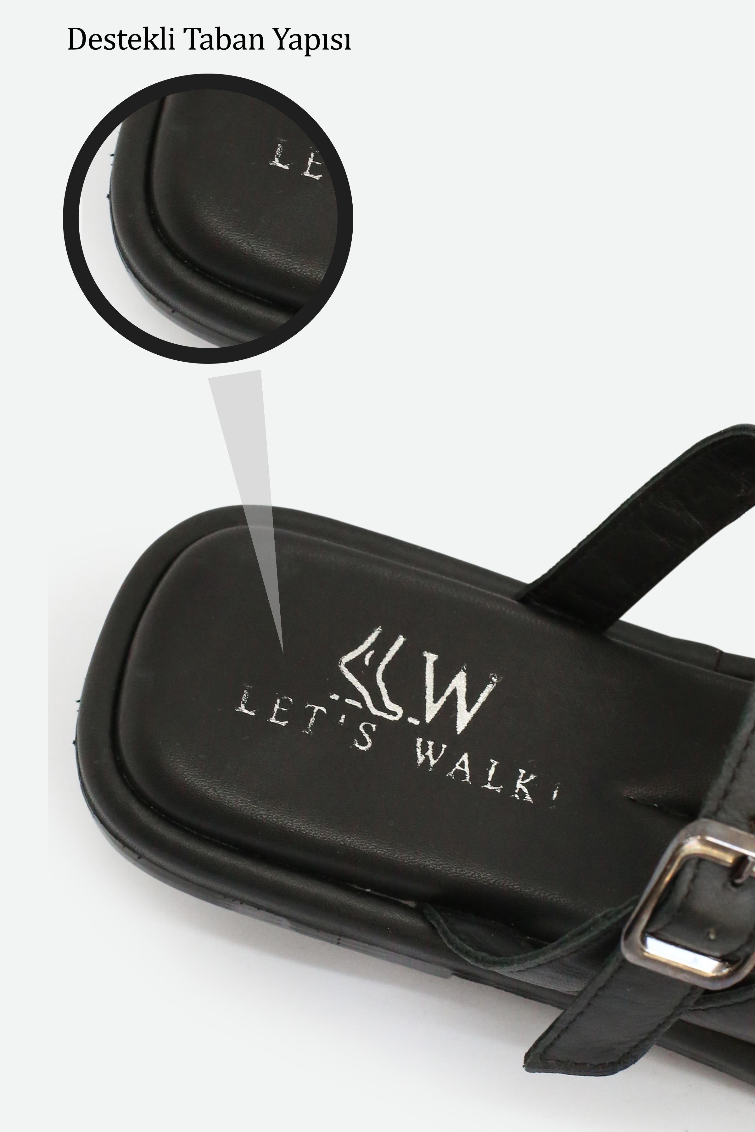 Let's Walk TERRA KADIN HAKİKİ DERİ PARMAK ARASI TERLİK SİYAH
