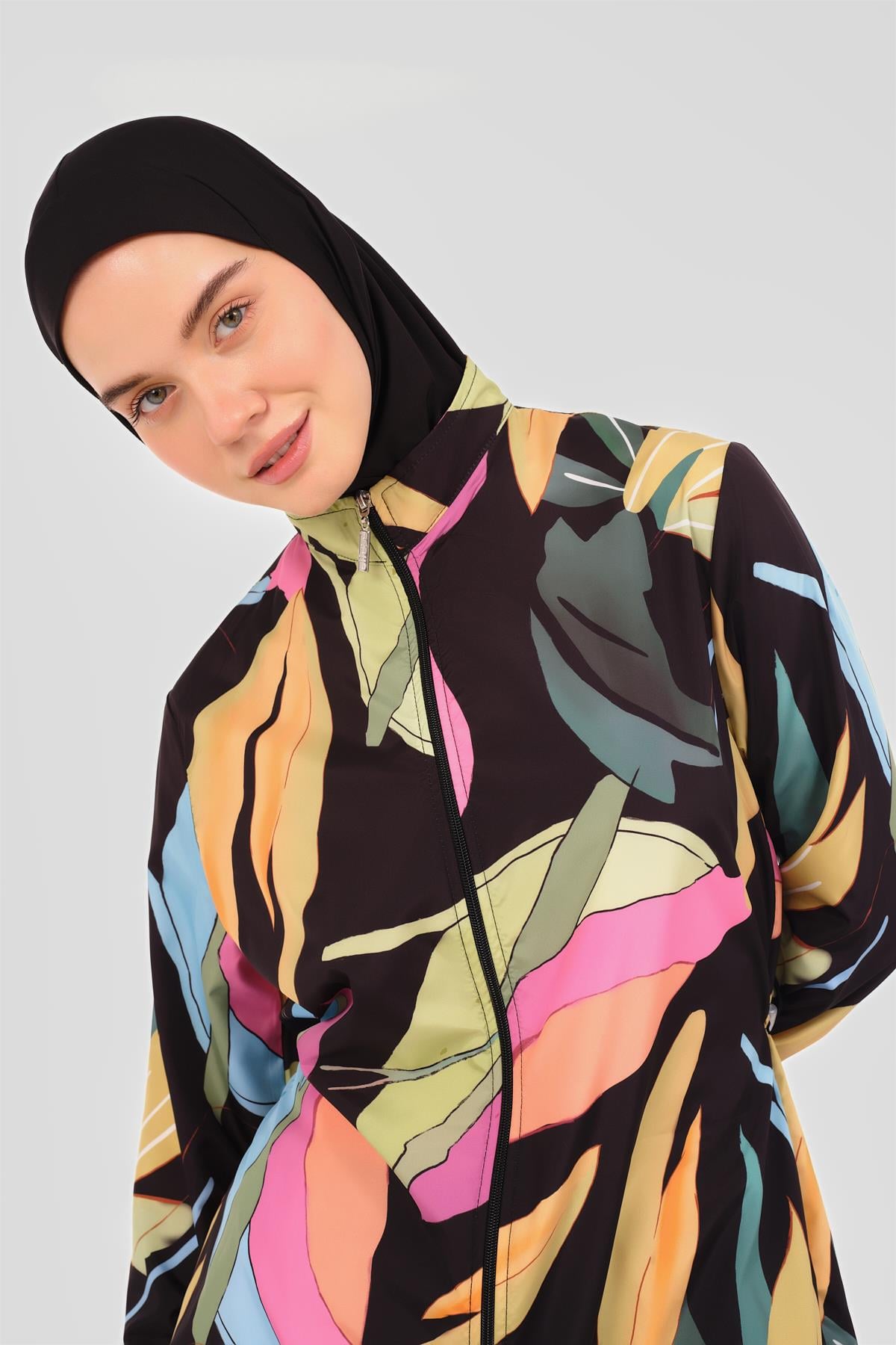 Atina Desenli Tesettür Mayo Siyah