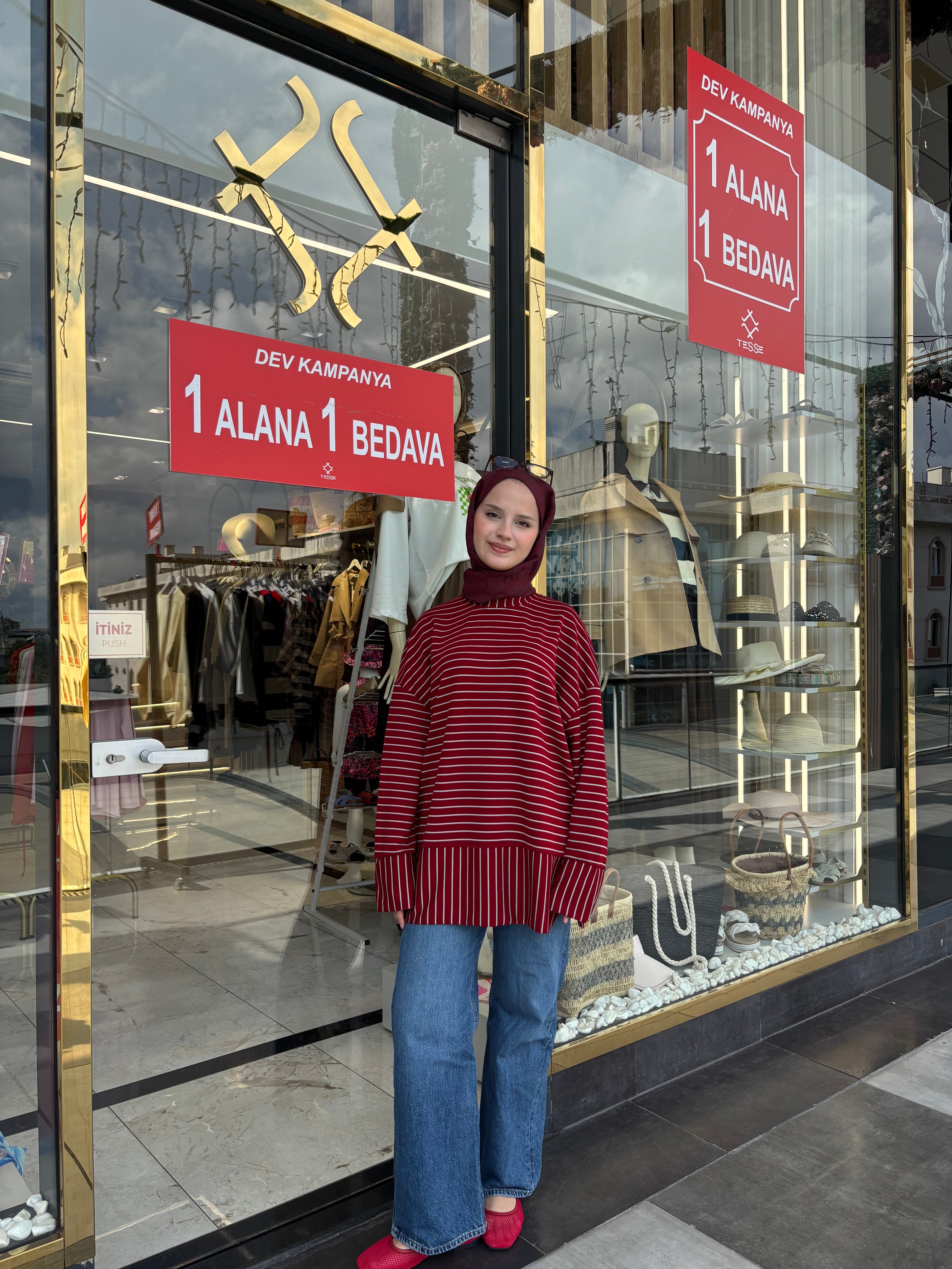 BORDO ÇİZGİLİ SWEETSHIRT