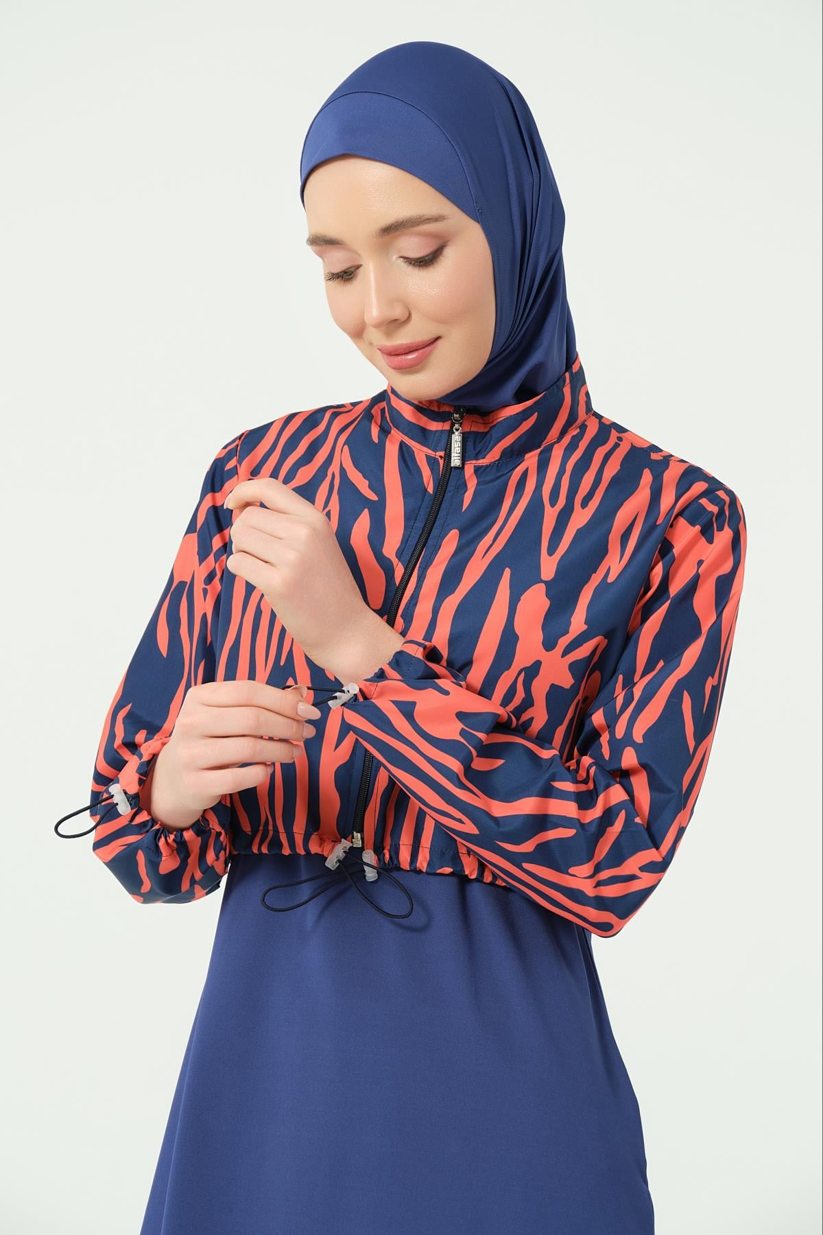 Desenli Crop Tesettür Mayo İndigo