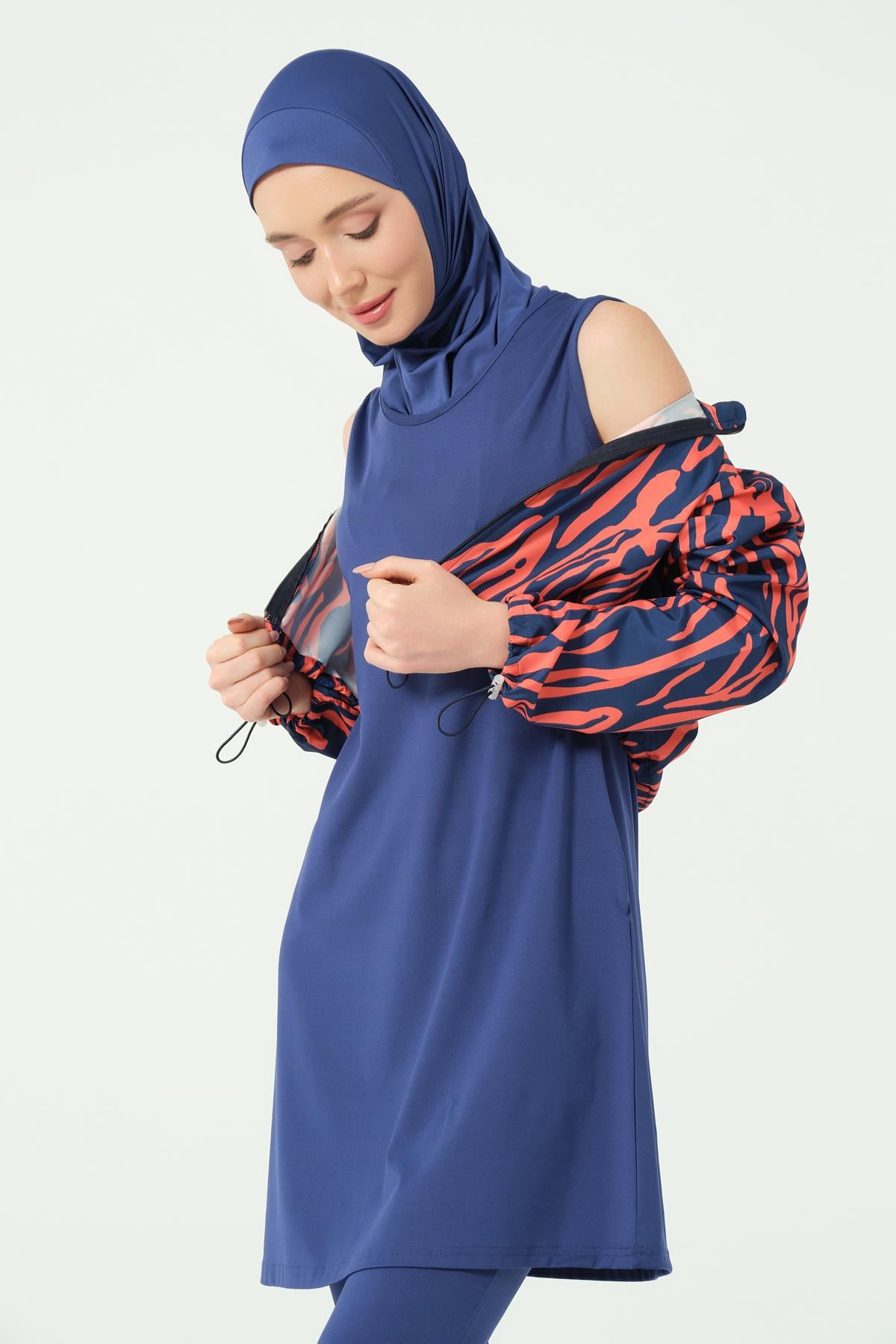 Desenli Crop Tesettür Mayo İndigo