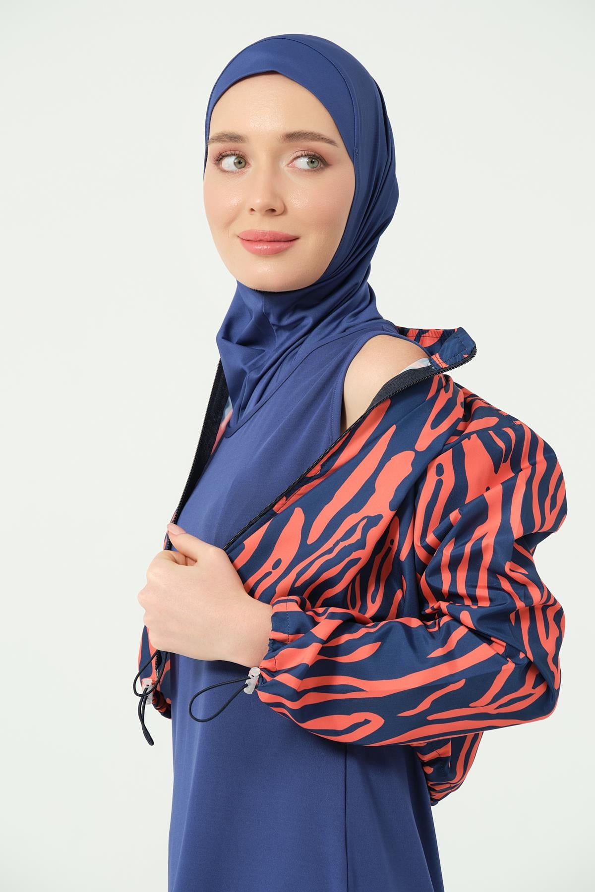 Desenli Crop Tesettür Mayo İndigo