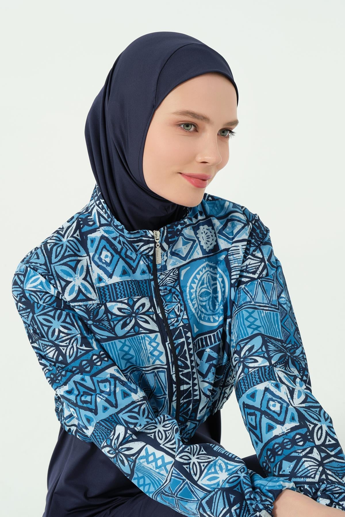 Desenli Crop Tesettür Mayo Lacivert