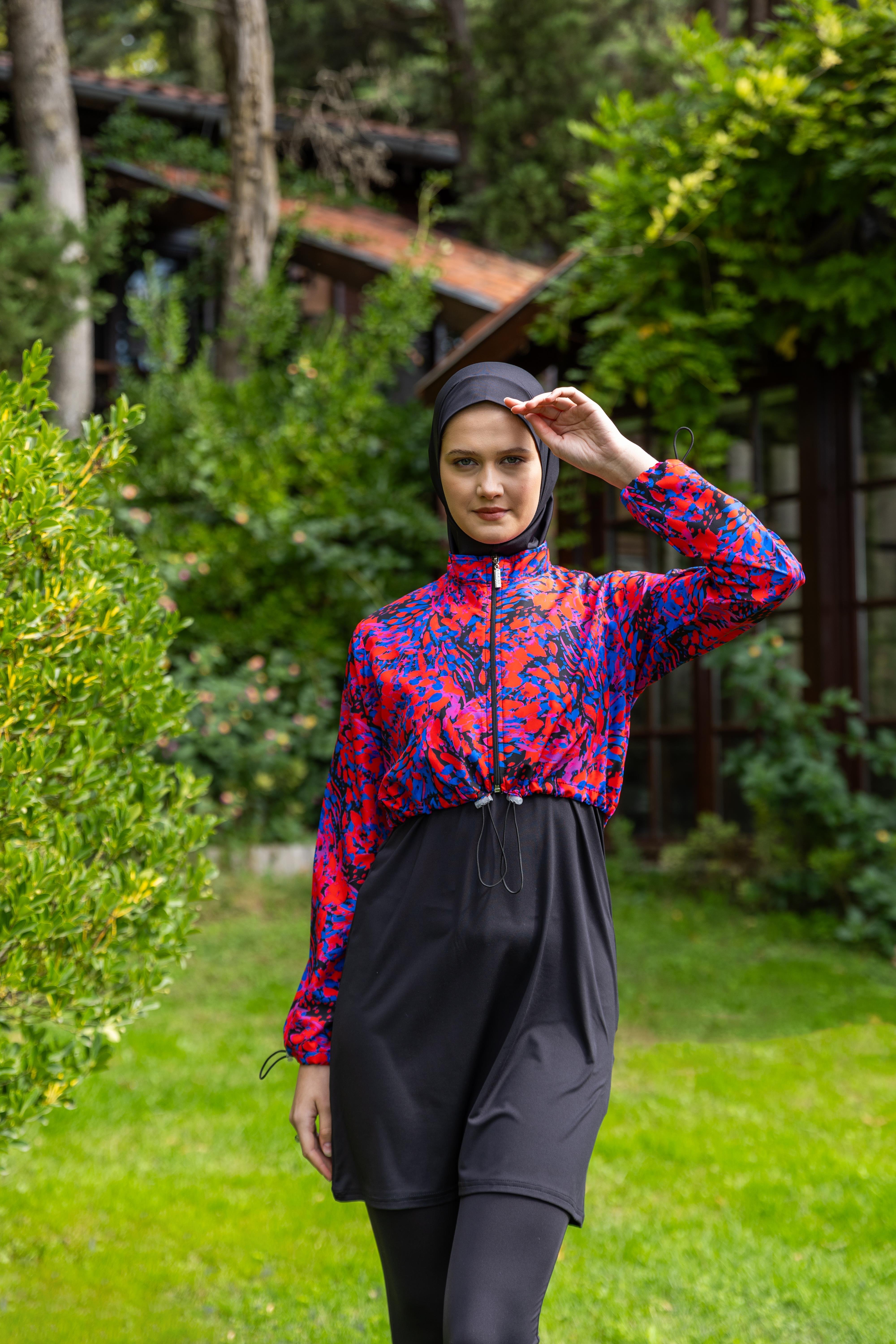 Desenli Crop Tesettür Mayo Siyah