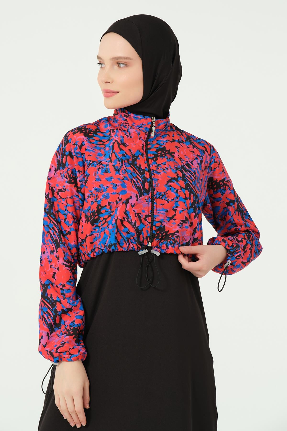Desenli Crop Tesettür Mayo Siyah