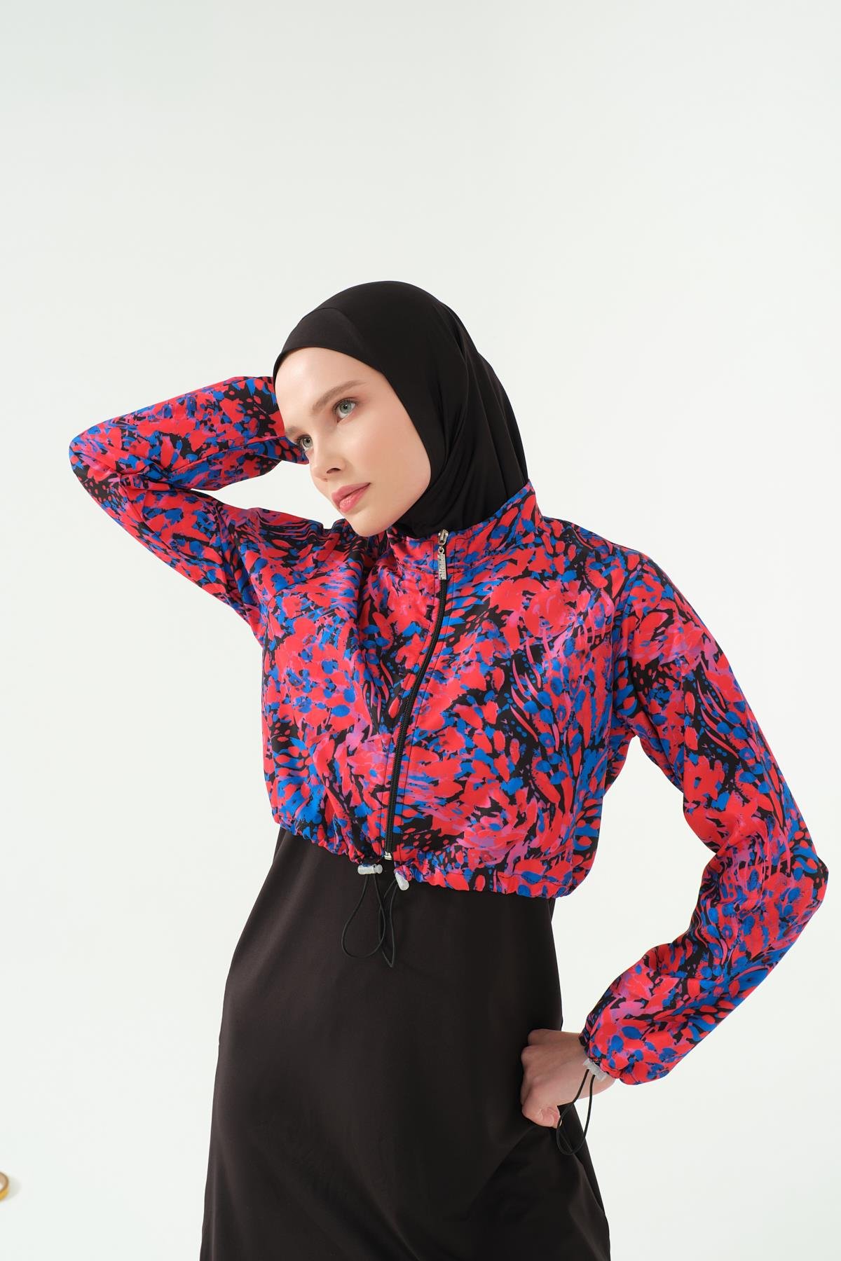 Desenli Crop Tesettür Mayo Siyah