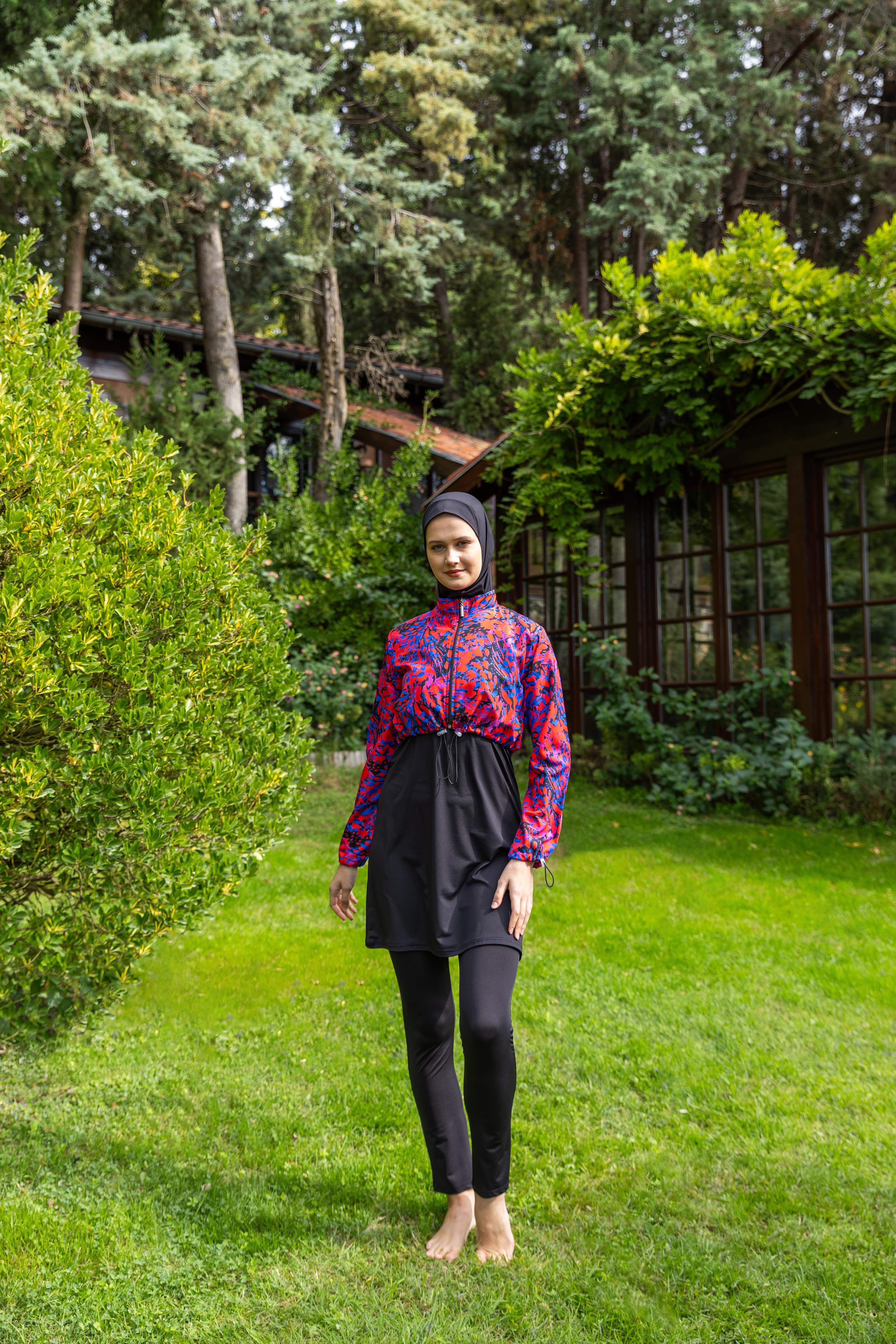 Desenli Crop Tesettür Mayo Siyah