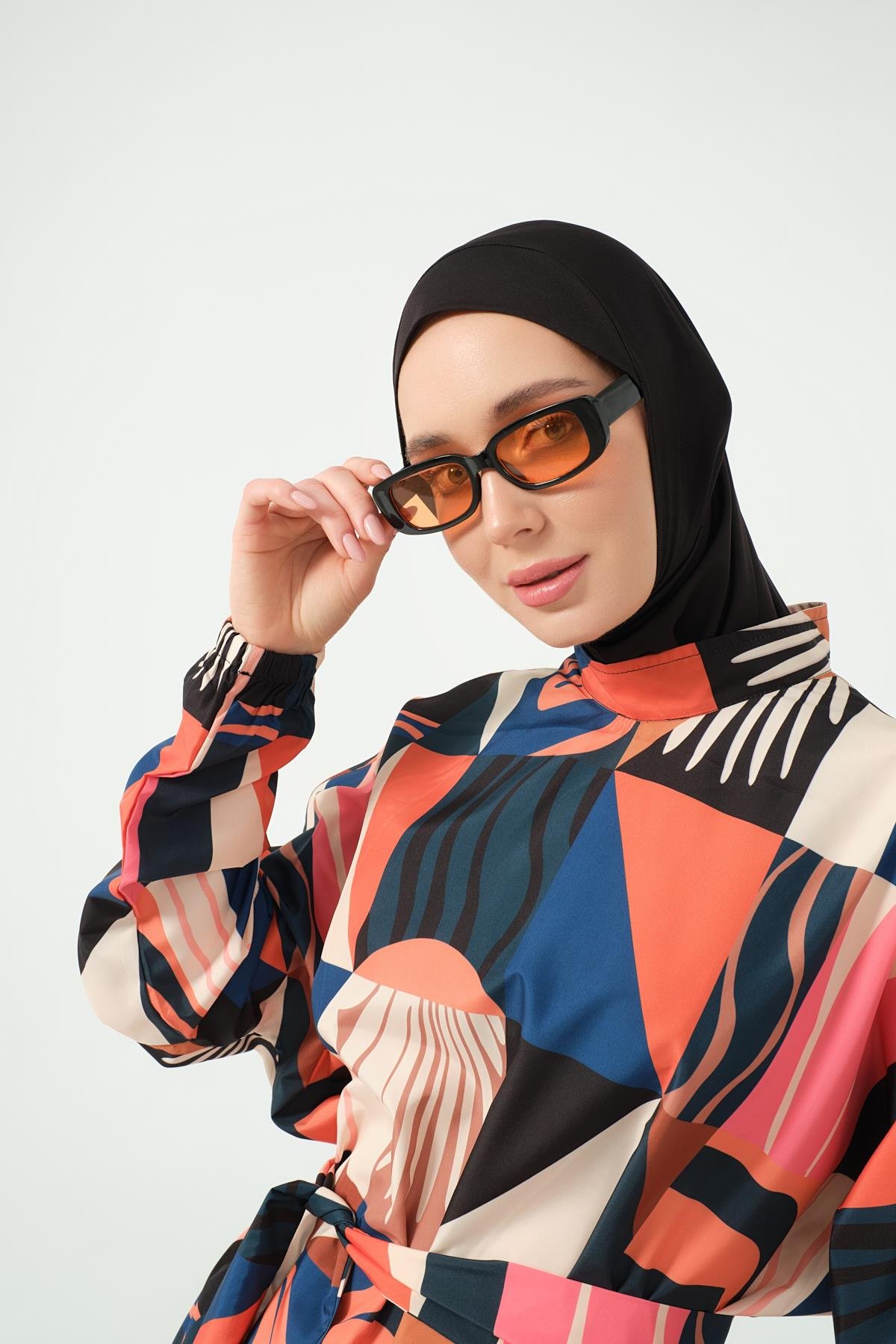 Desenli Oversize Tesettür Mayo Siyah