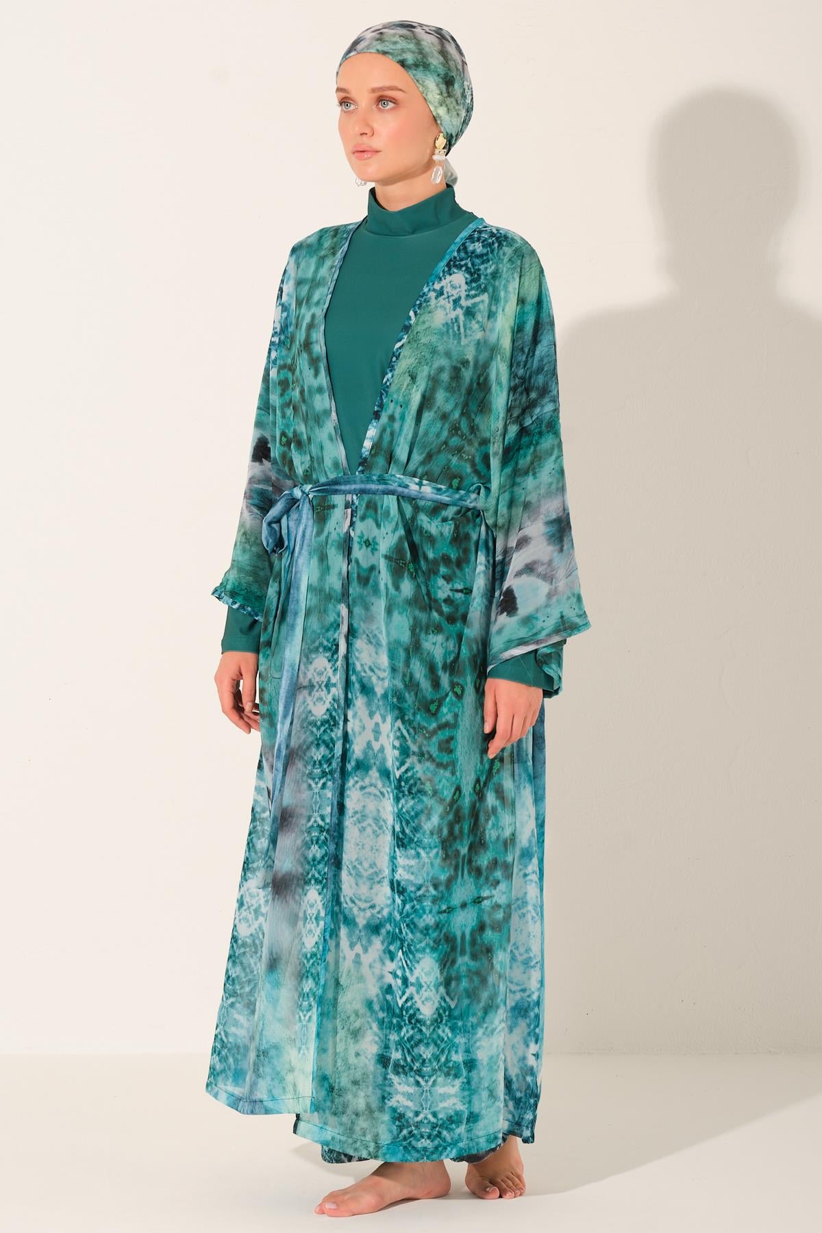 Desenli Uzun Pareo Zümrüt Yeşili