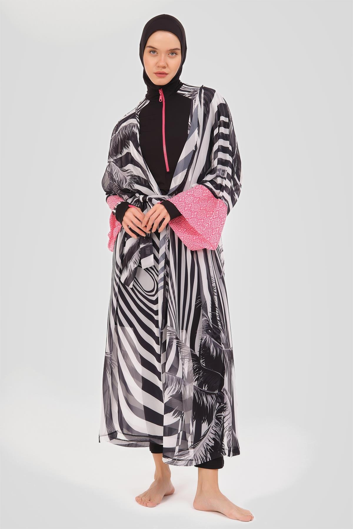 Flamingo Desenli Pareo Siyah