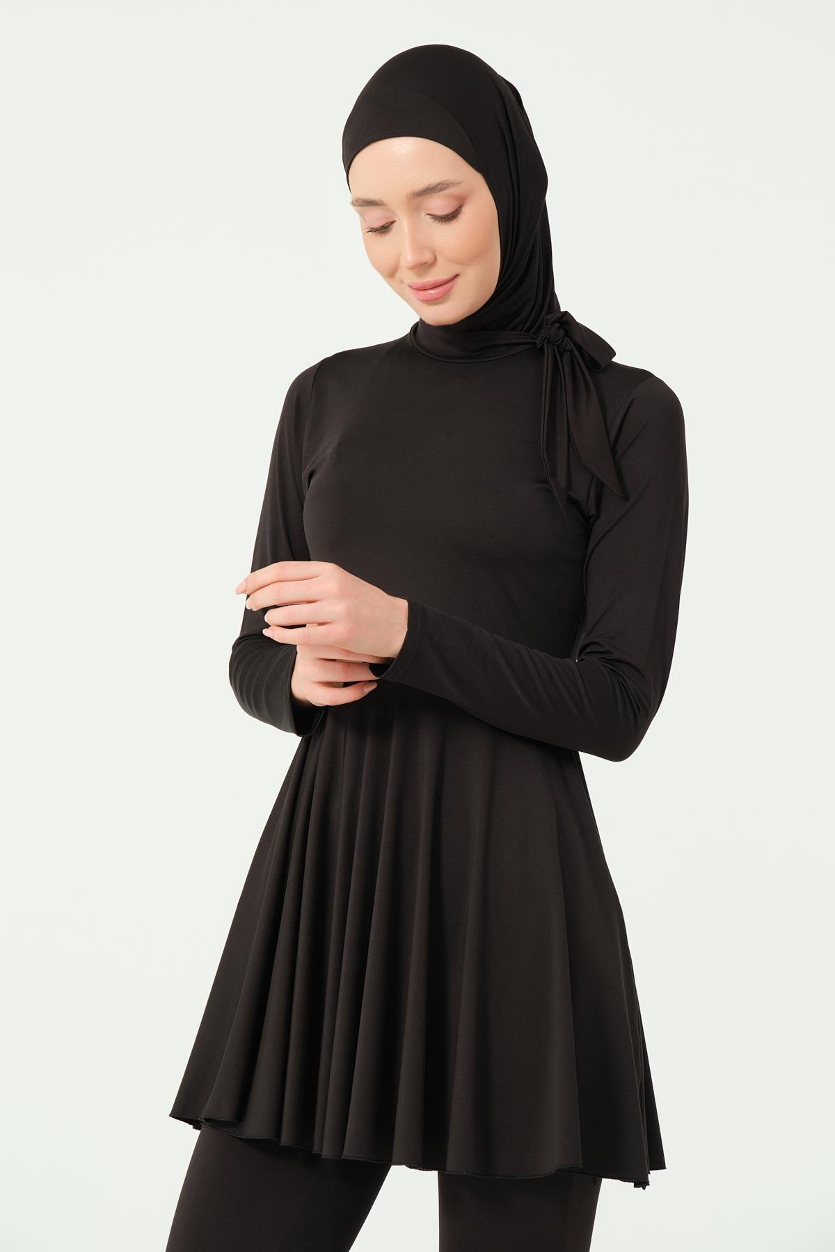 Fular Yaka Tesettür Mayo Siyah
