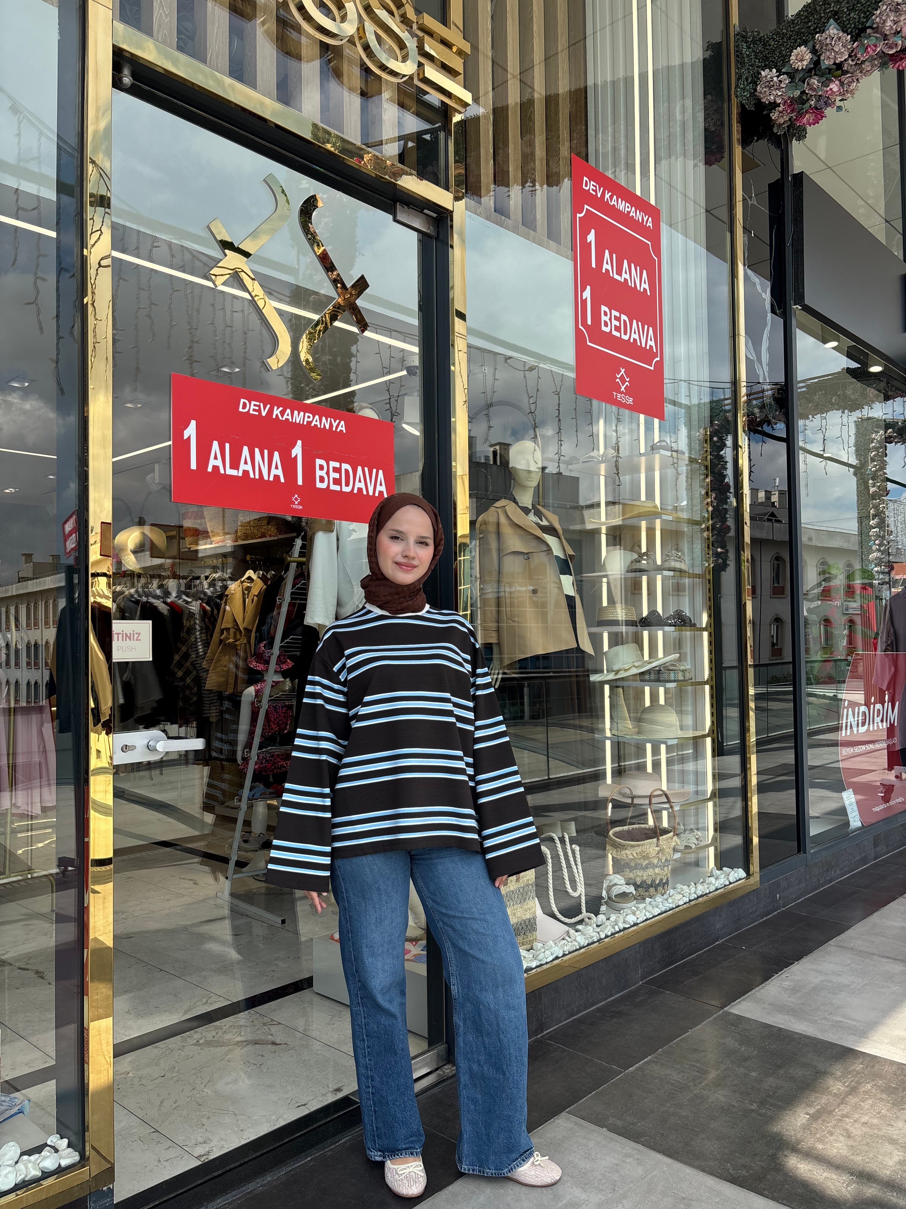 KAHVERENGİ ÇİZGİLİ SWEETSHIRT