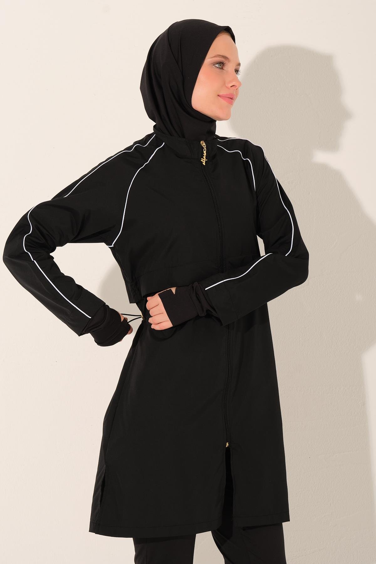 Kıl Biye Detaylı Crop Tessettür Mayo Siyah