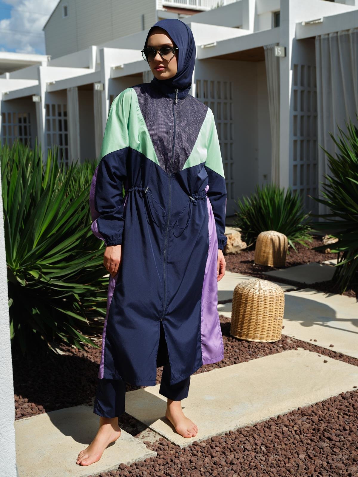 Mix Renkli Oversize Uzun Tessettür Mayo lacivert
