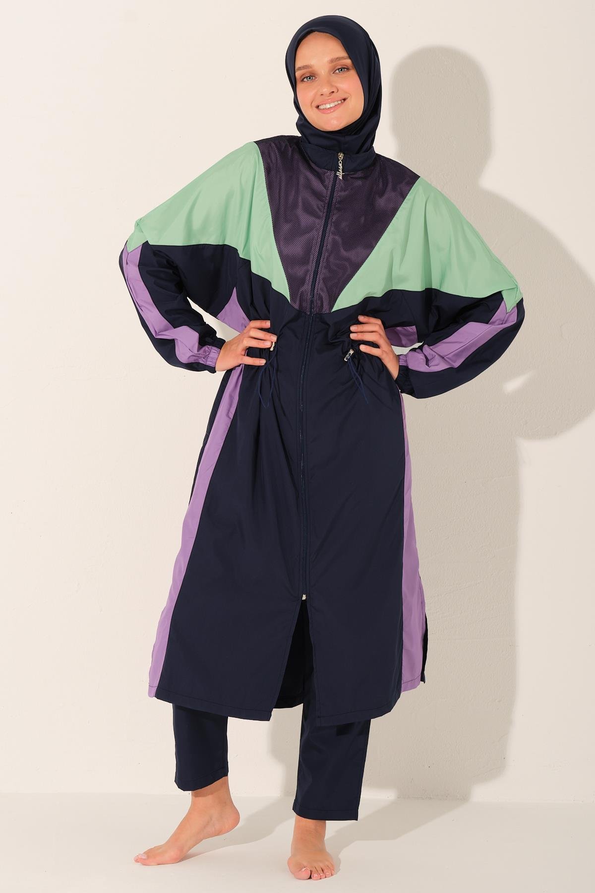 Mix Renkli Oversize Uzun Tessettür Mayo lacivert