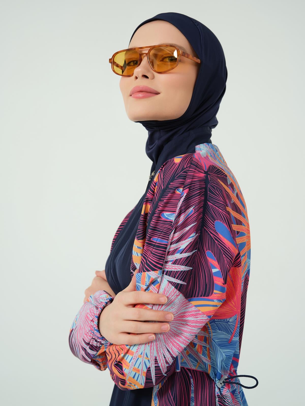 Mona Şapkalı Tesettür Mayo Pembe