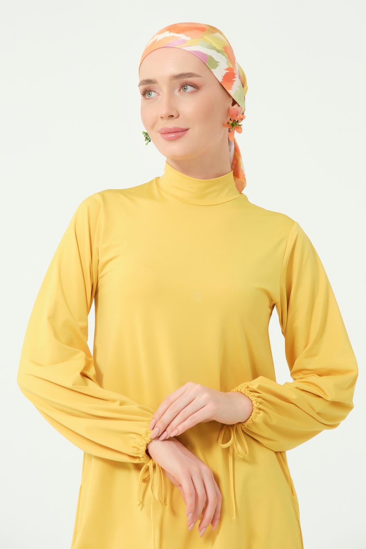 Morena Desenli Tesettür Mayo Sarı