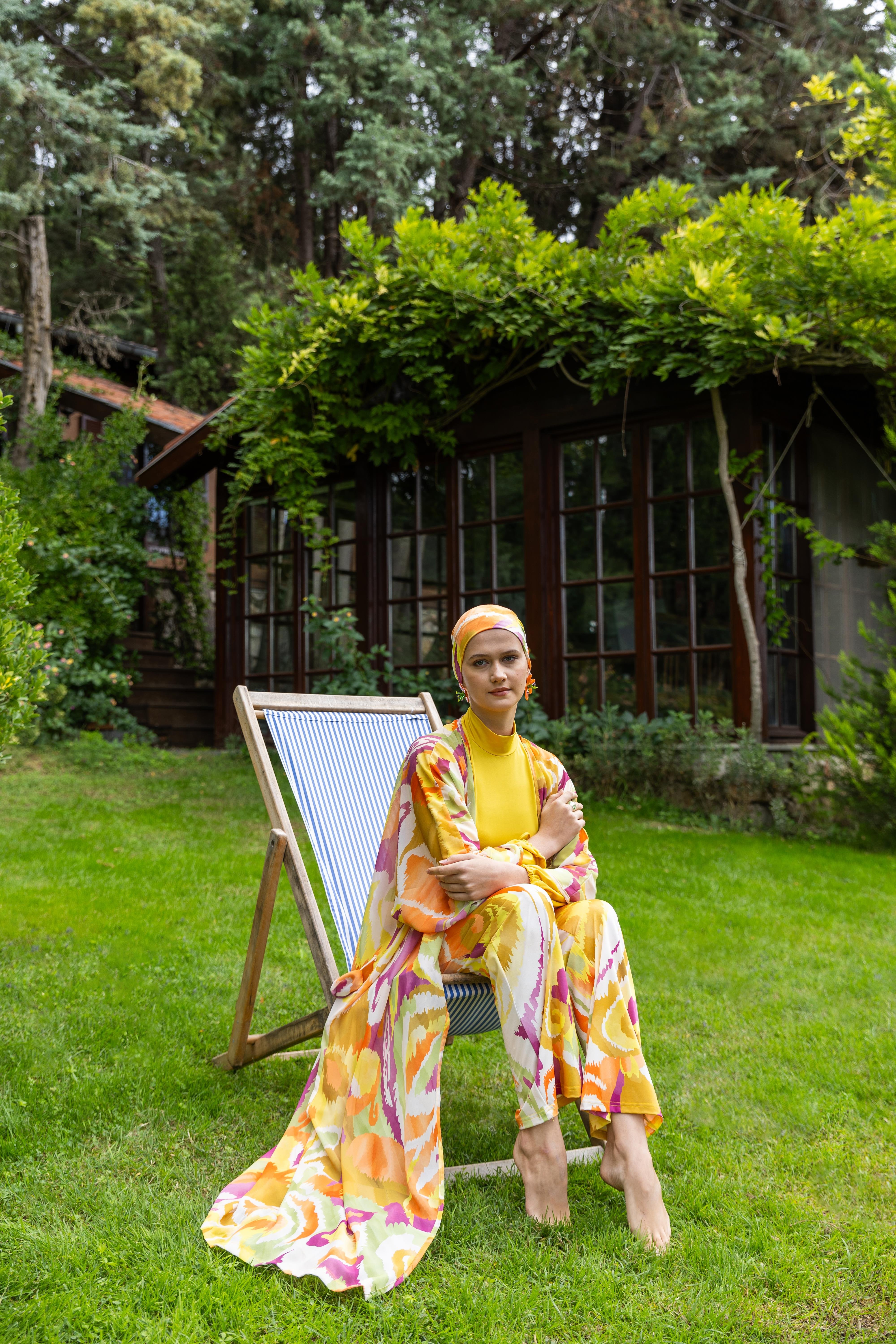 Morena Desenli Tesettür Mayo Sarı