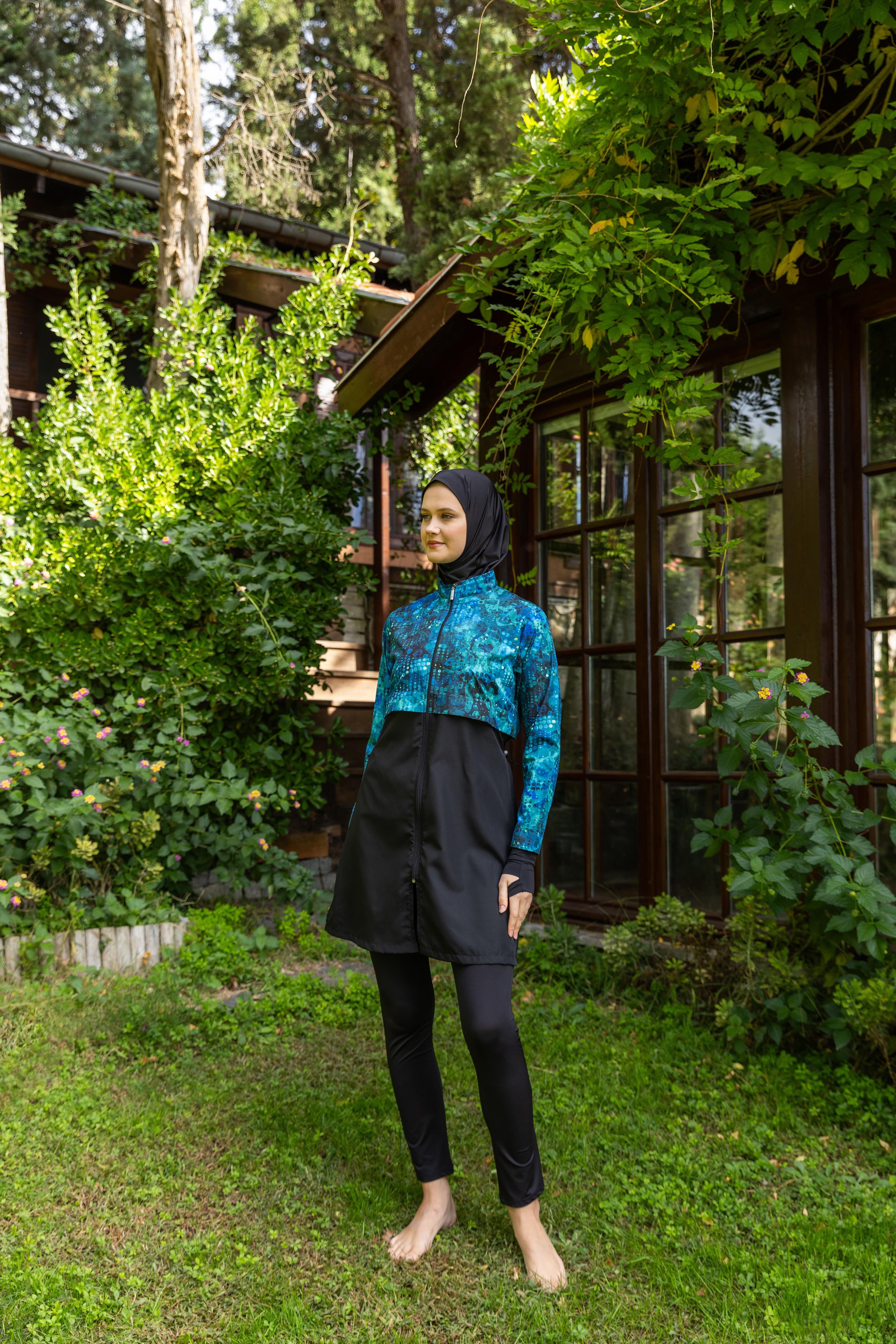 Parmak Geçirmeli Crop Garson Tesettür Mayo Siyah