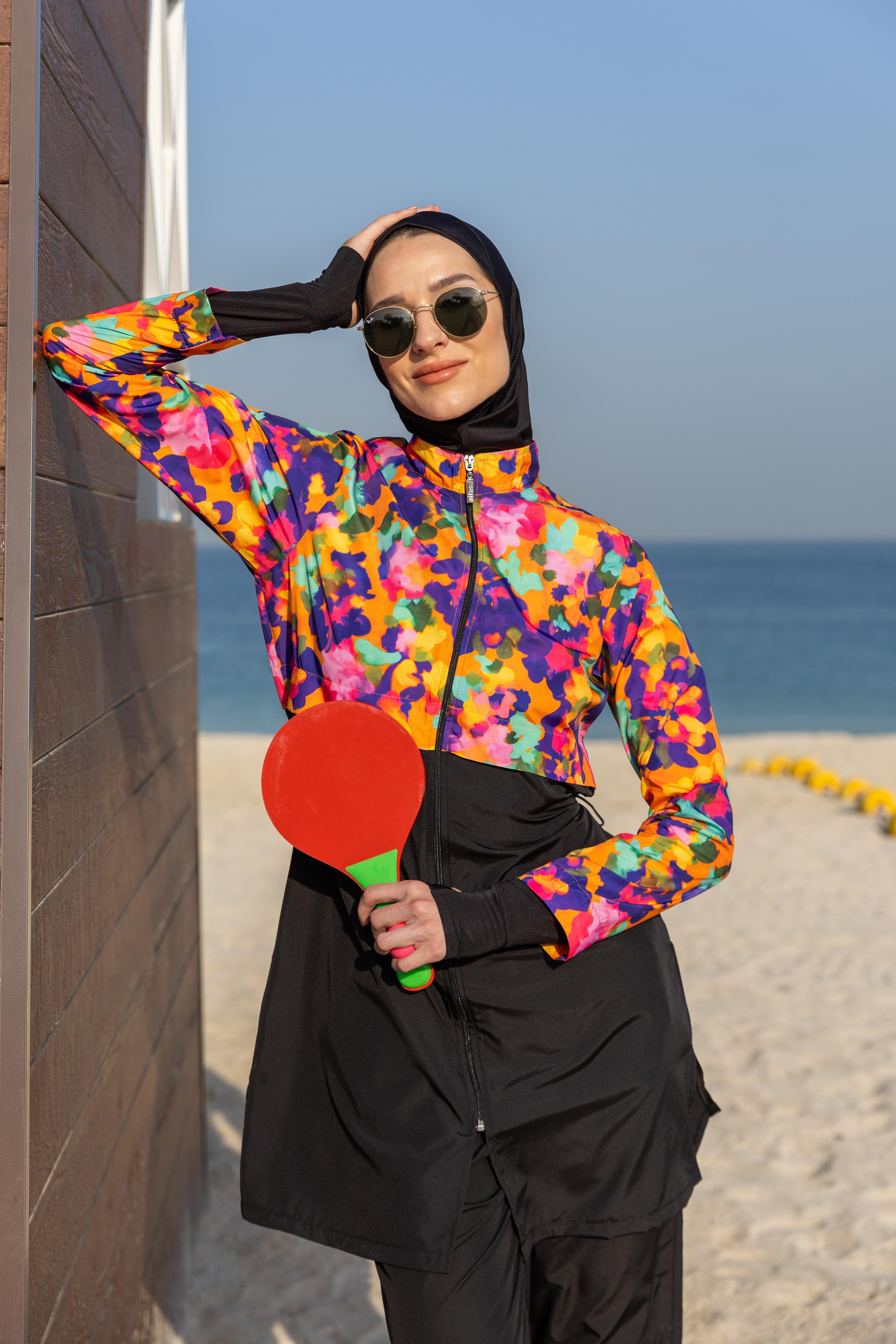 Parmak Geçirmeli Crop Tesettür Mayo Siyah