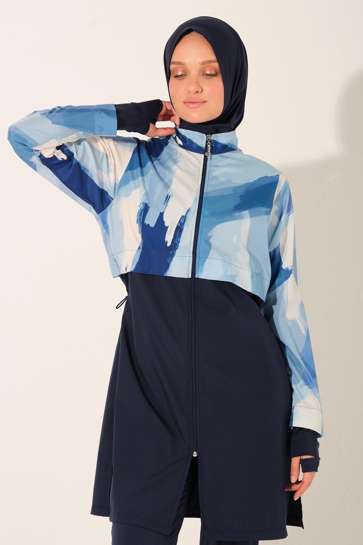 Parmak Geçirmeli Crop Tessettür Mayo Lacivert