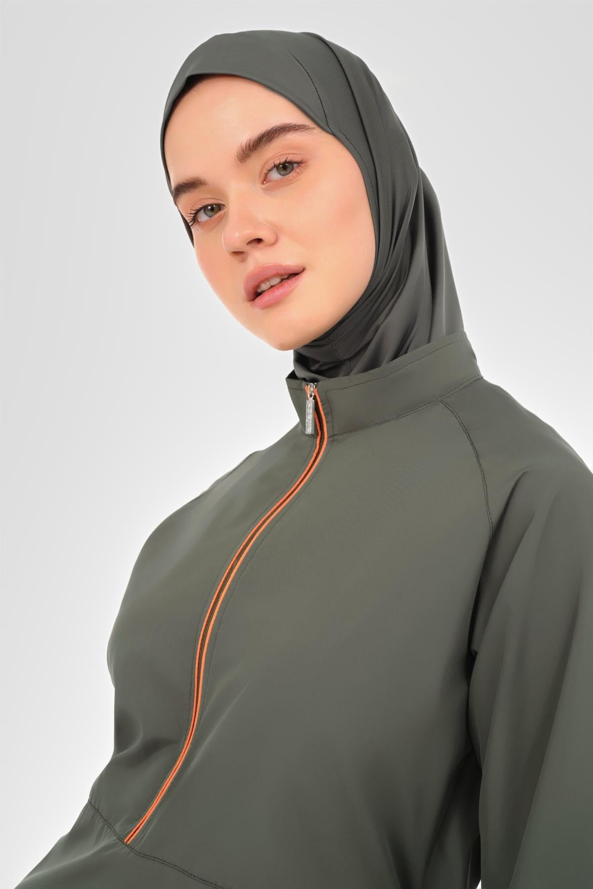 Reglan Kol Pantolonu Desenli Tesettür Mayo Haki