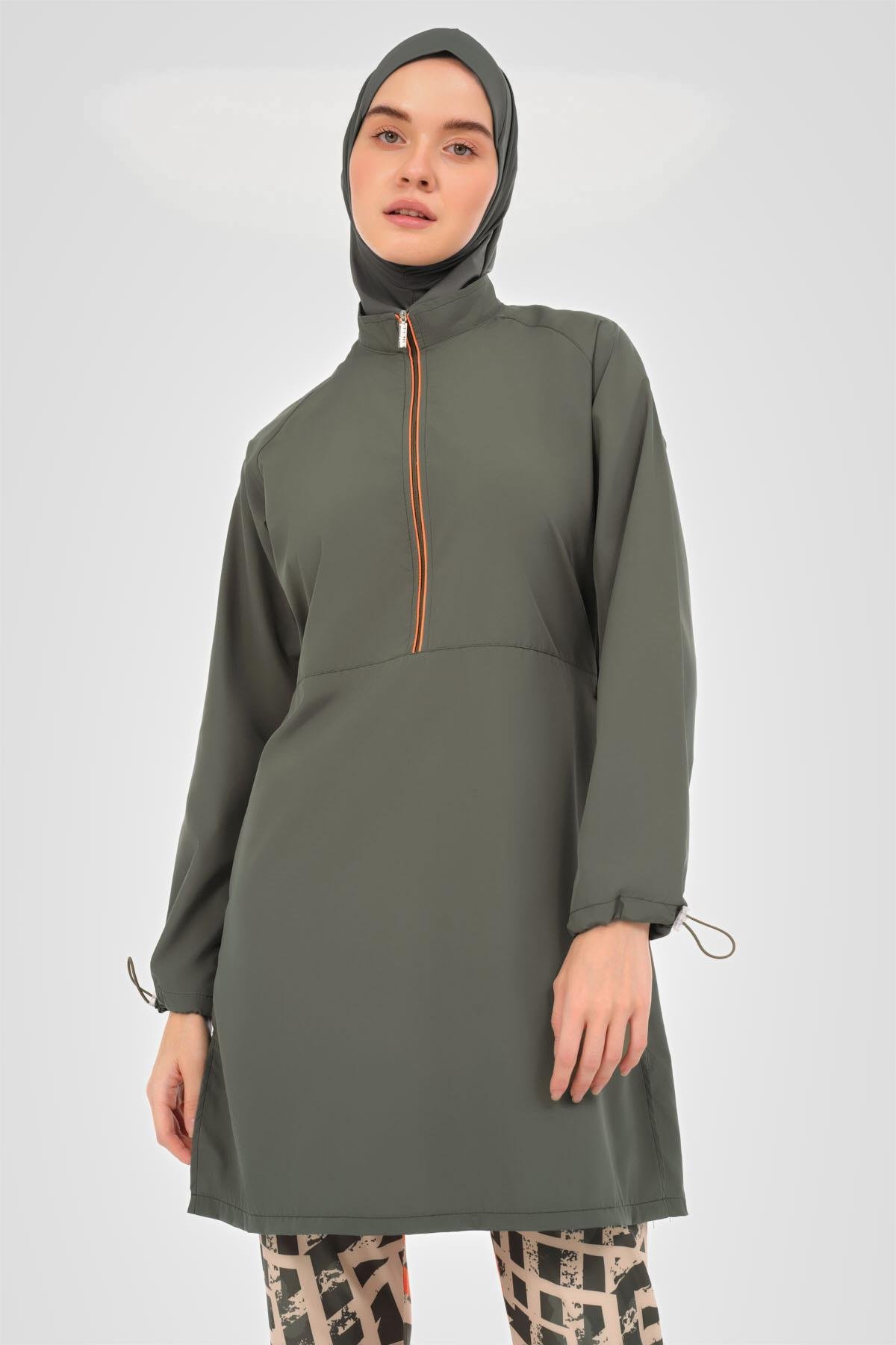 Reglan Kol Pantolonu Desenli Tesettür Mayo Haki