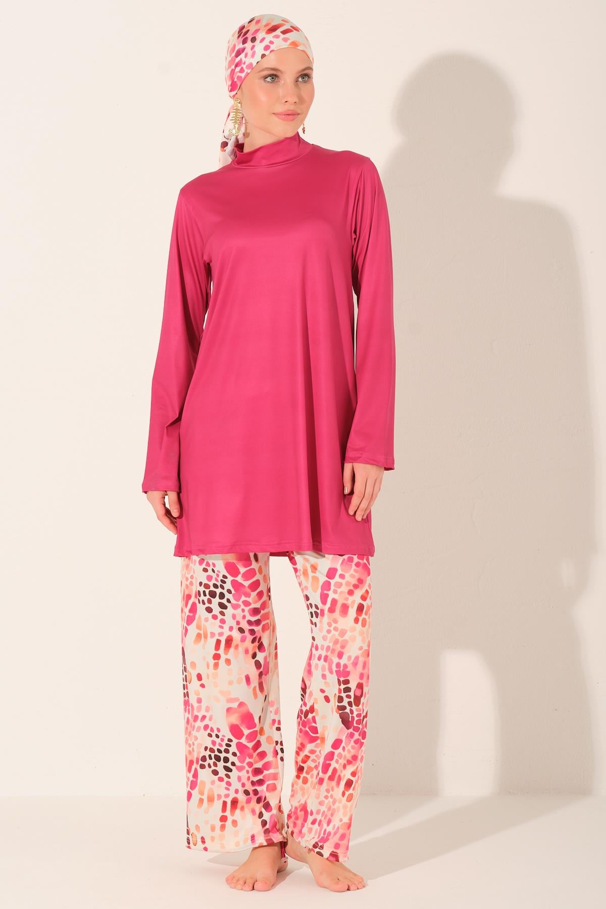 Silenya Desenli Tessettür Mayo Pembe