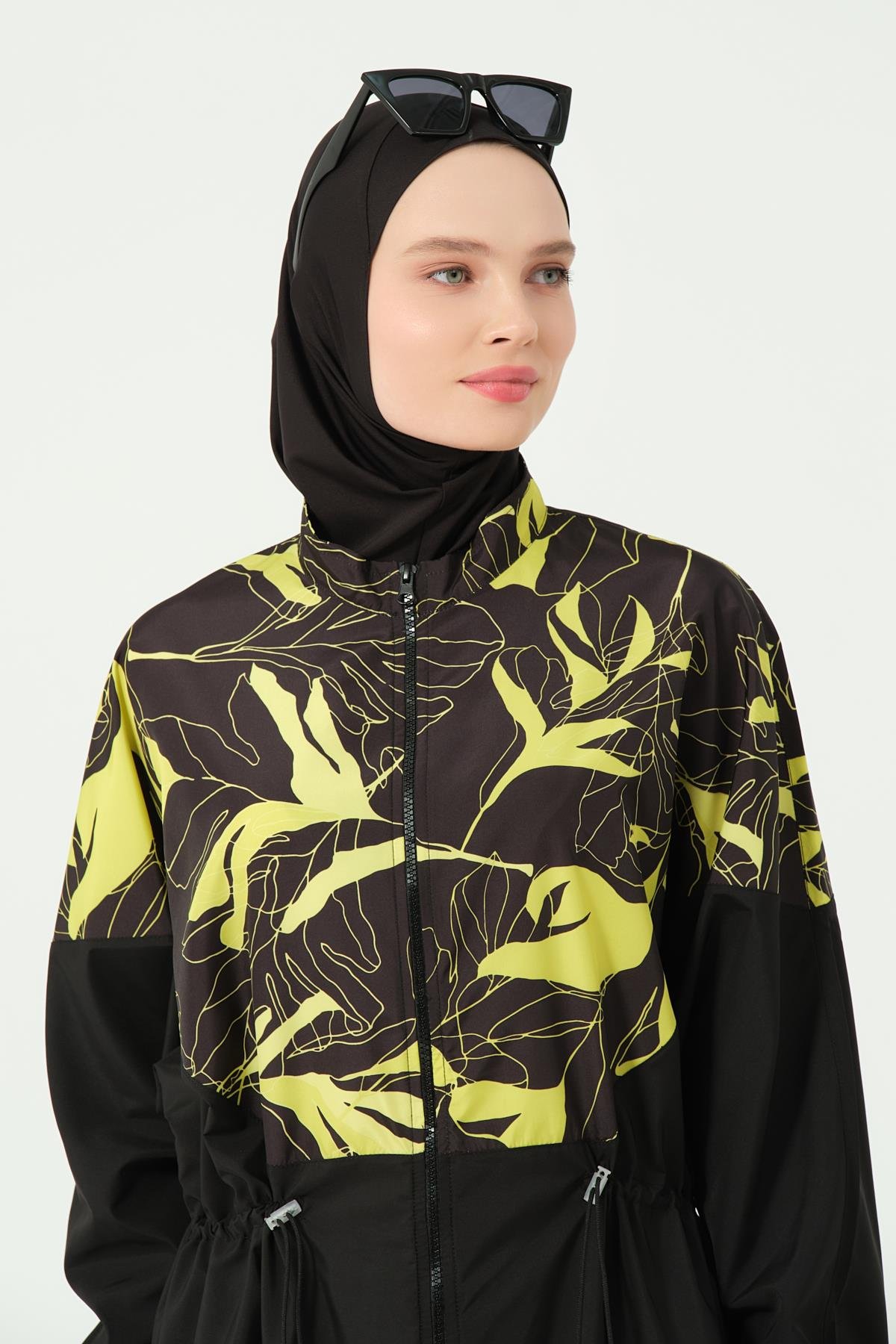 Soft Desenli Oversize Uzun Tesettür Mayo Siyah