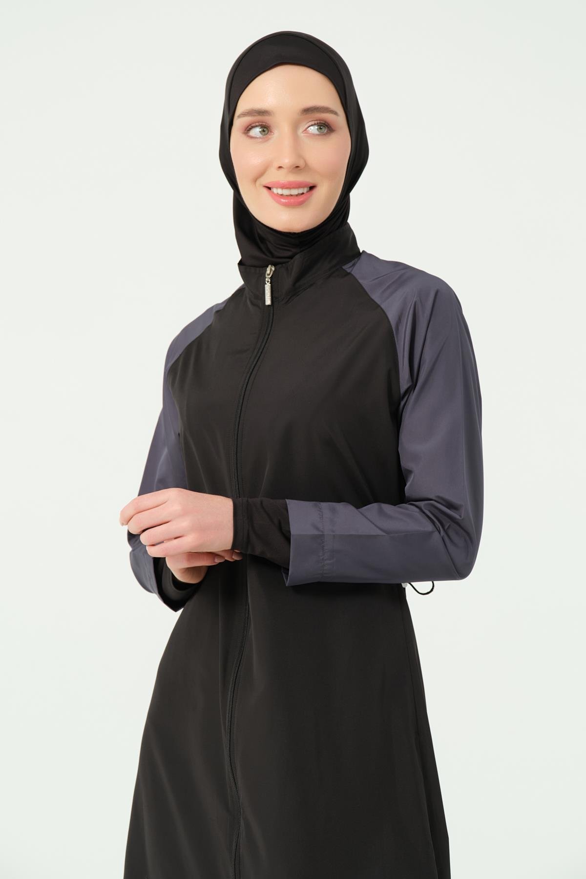 Spor Reglan Kol Uzun Tesettür Mayo Siyah