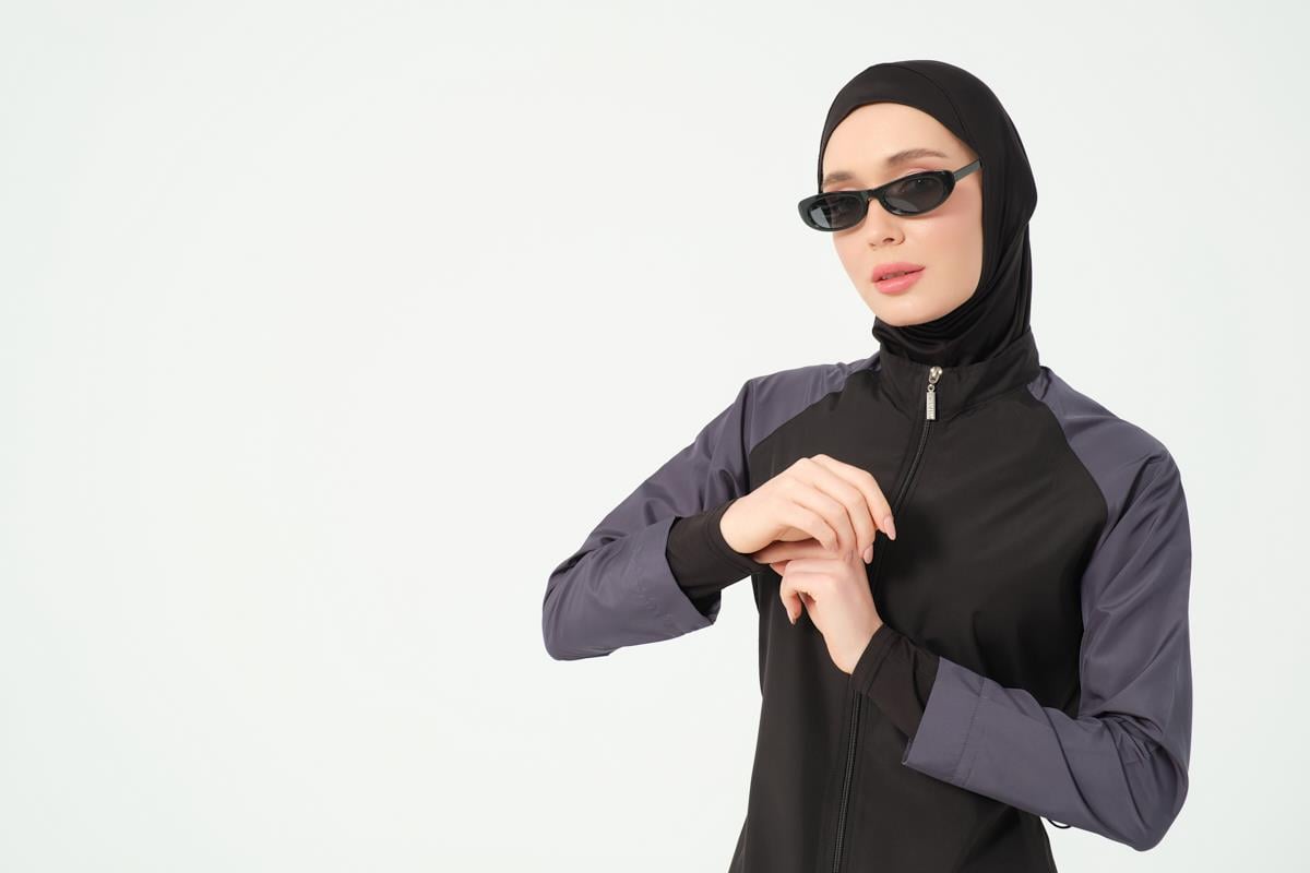 Spor Reglan Kol Uzun Tesettür Mayo Siyah