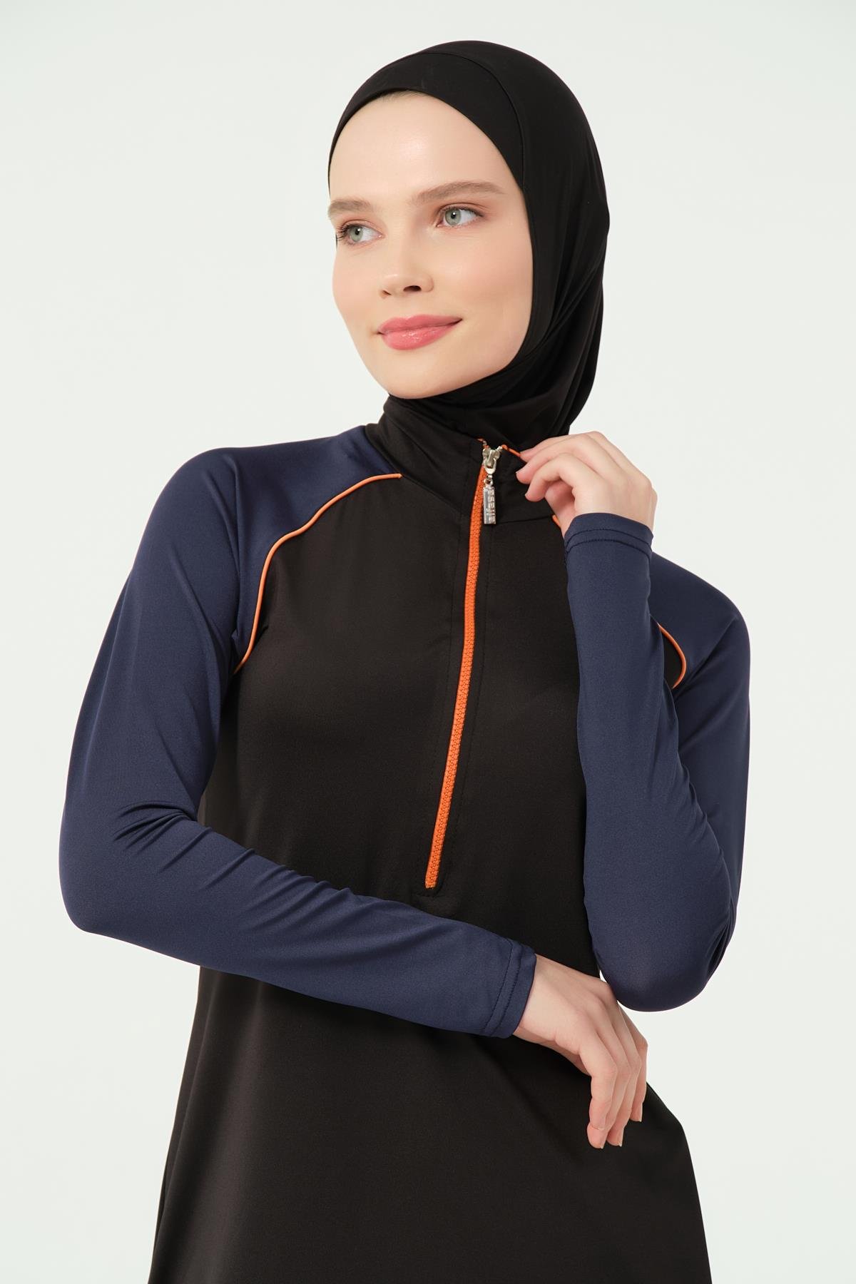 Toplamalı Spor Tesettür Mayo Siyah