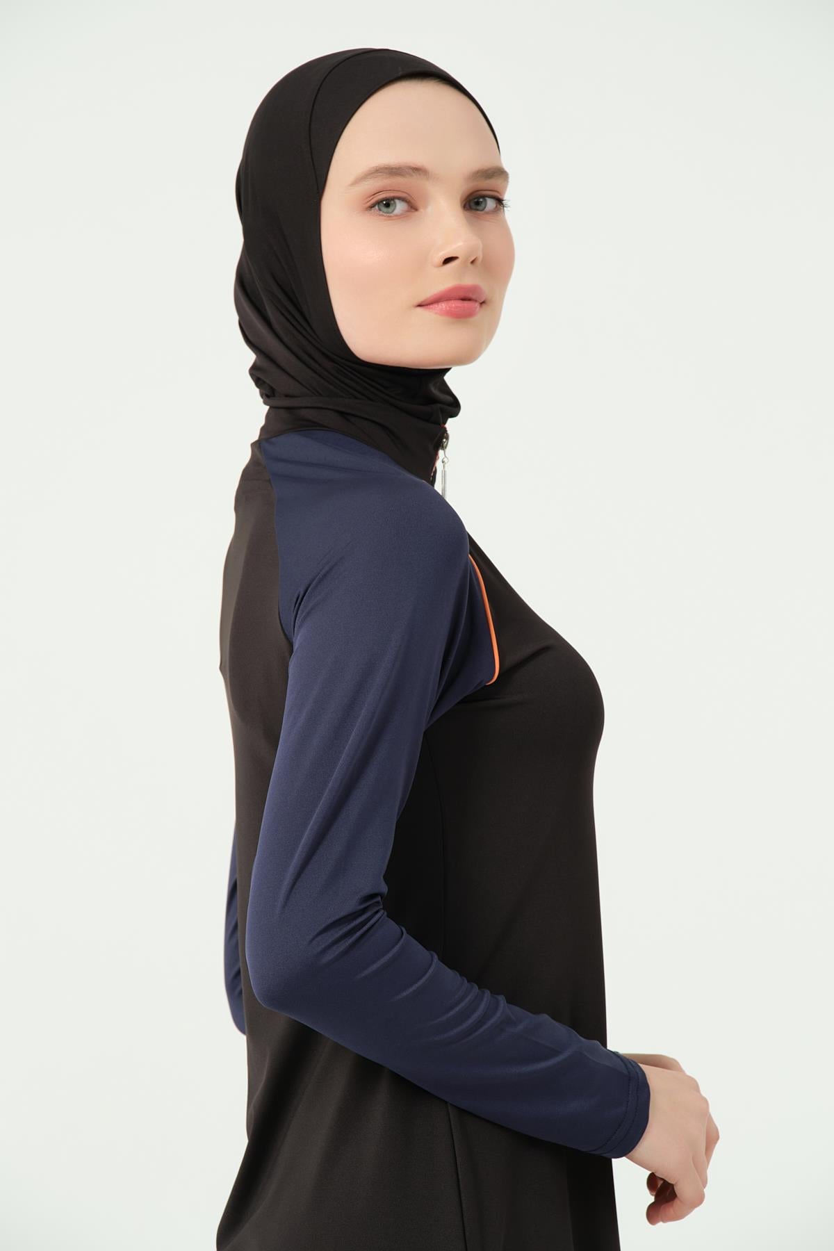 Toplamalı Spor Tesettür Mayo Siyah