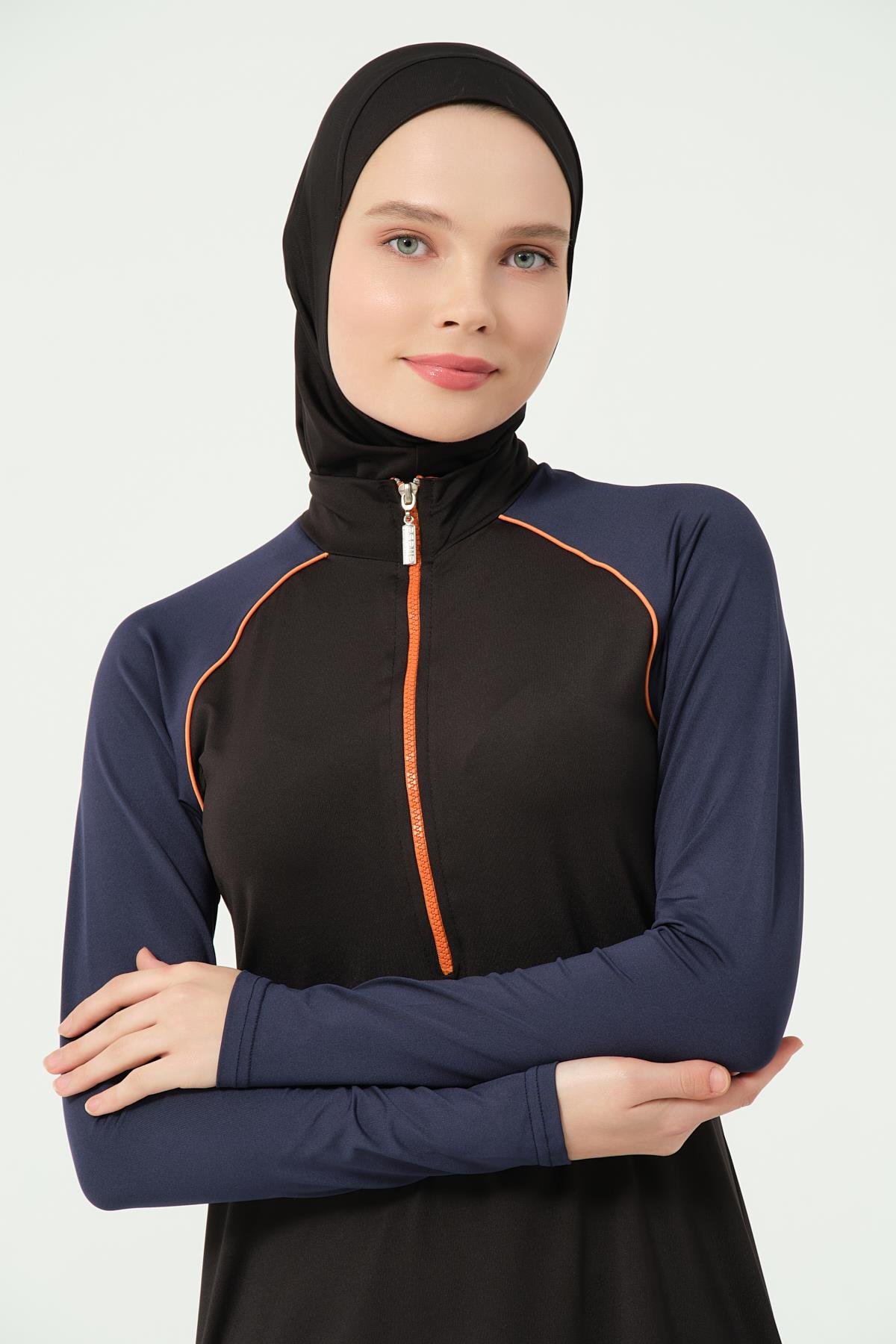 Toplamalı Spor Tesettür Mayo Siyah