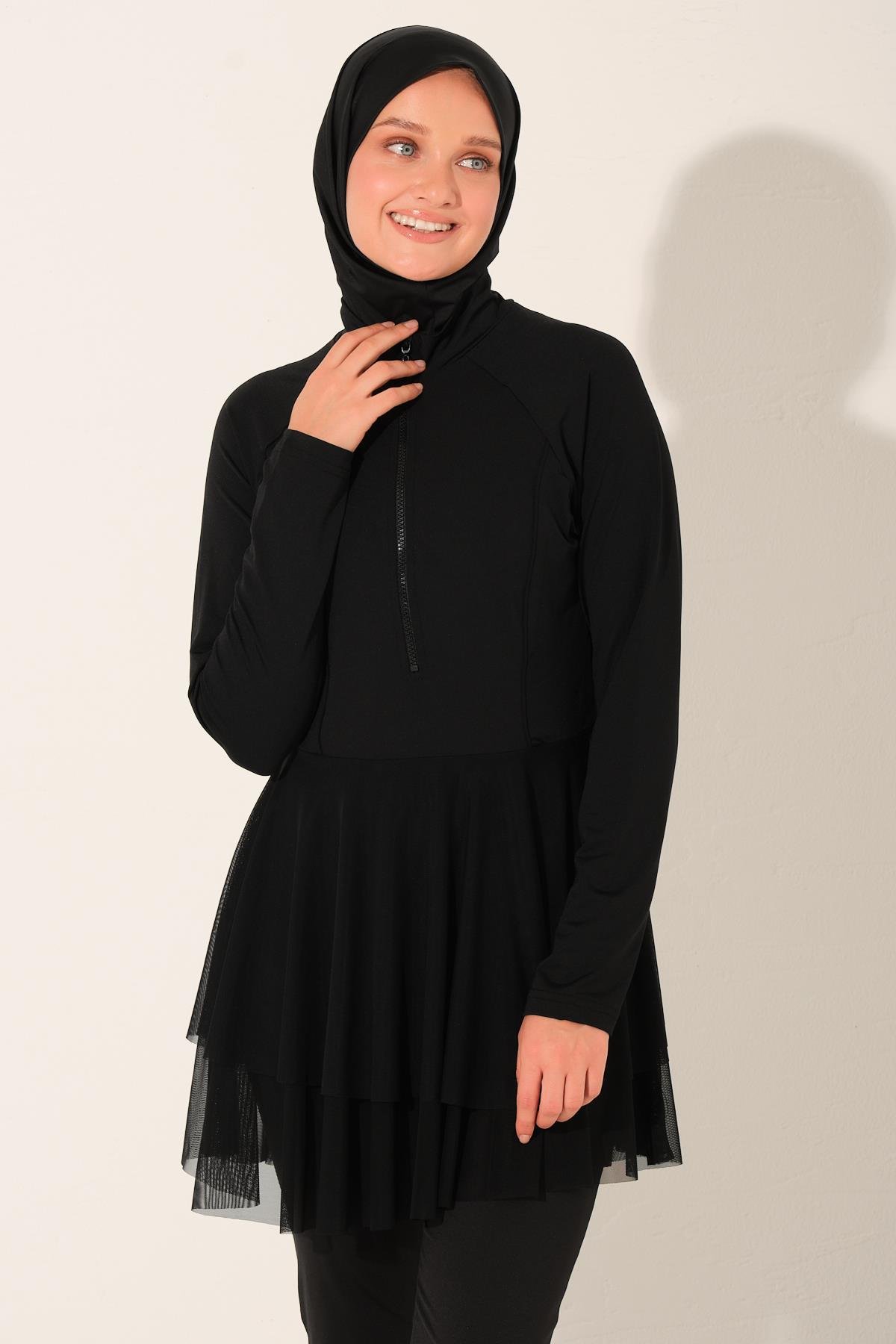 Tül Kloş Etekli Tessettür Mayo 