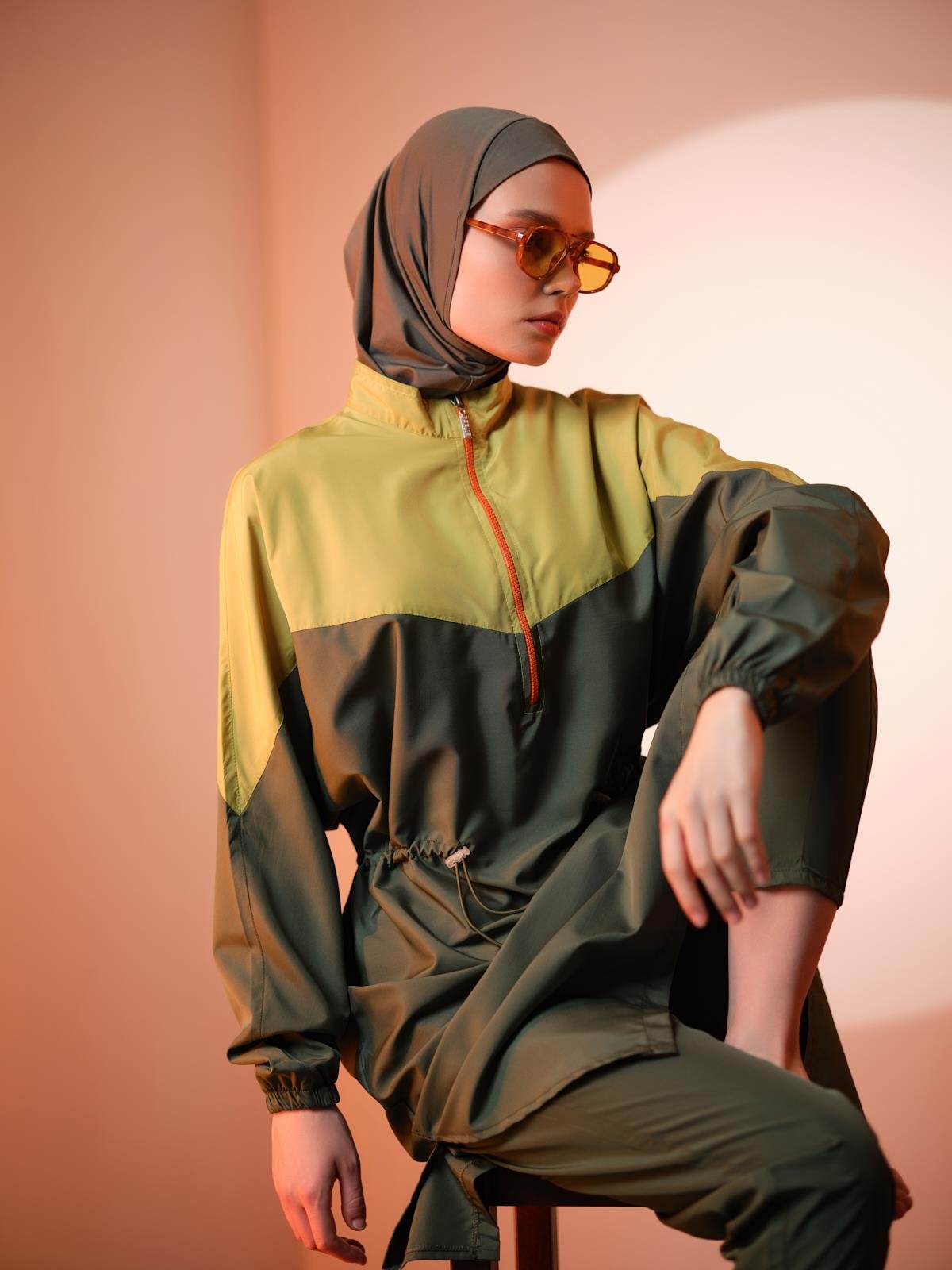 Vigor Oversize Uzun Tesettür Mayo Yağ Yeşili