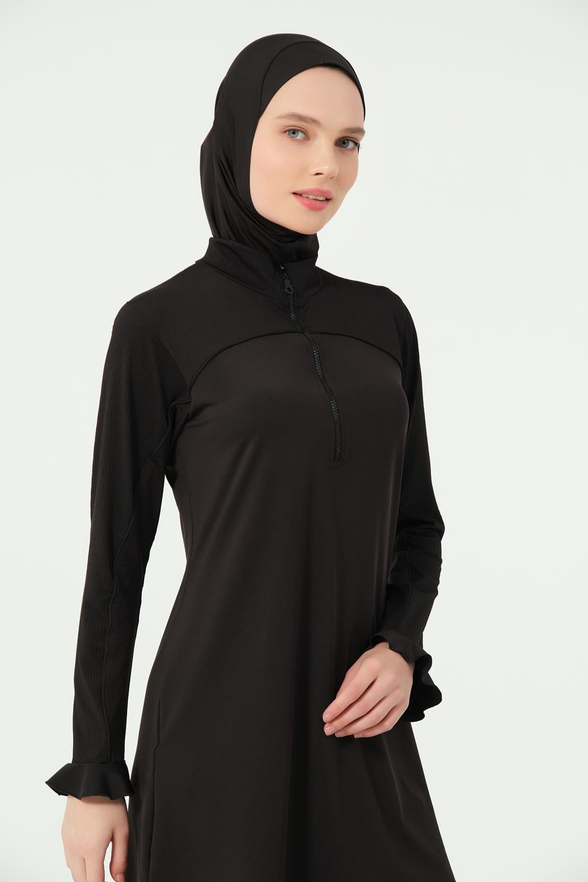 Volan Deyatlı Tesettür Mayo Siyah