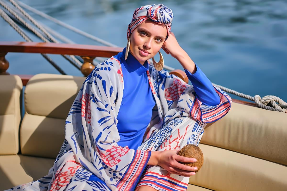 Yakamoz Desenli Tesettür Mayo Saks