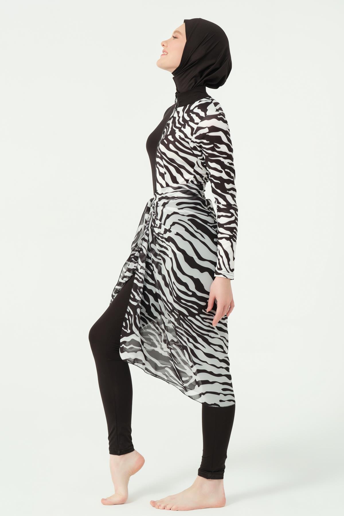 Zebra Desenli Tulum Mayo Siyah