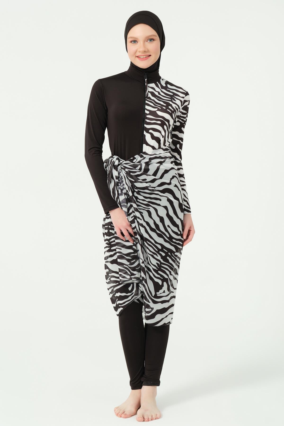 Zebra Desenli Tulum Mayo Siyah